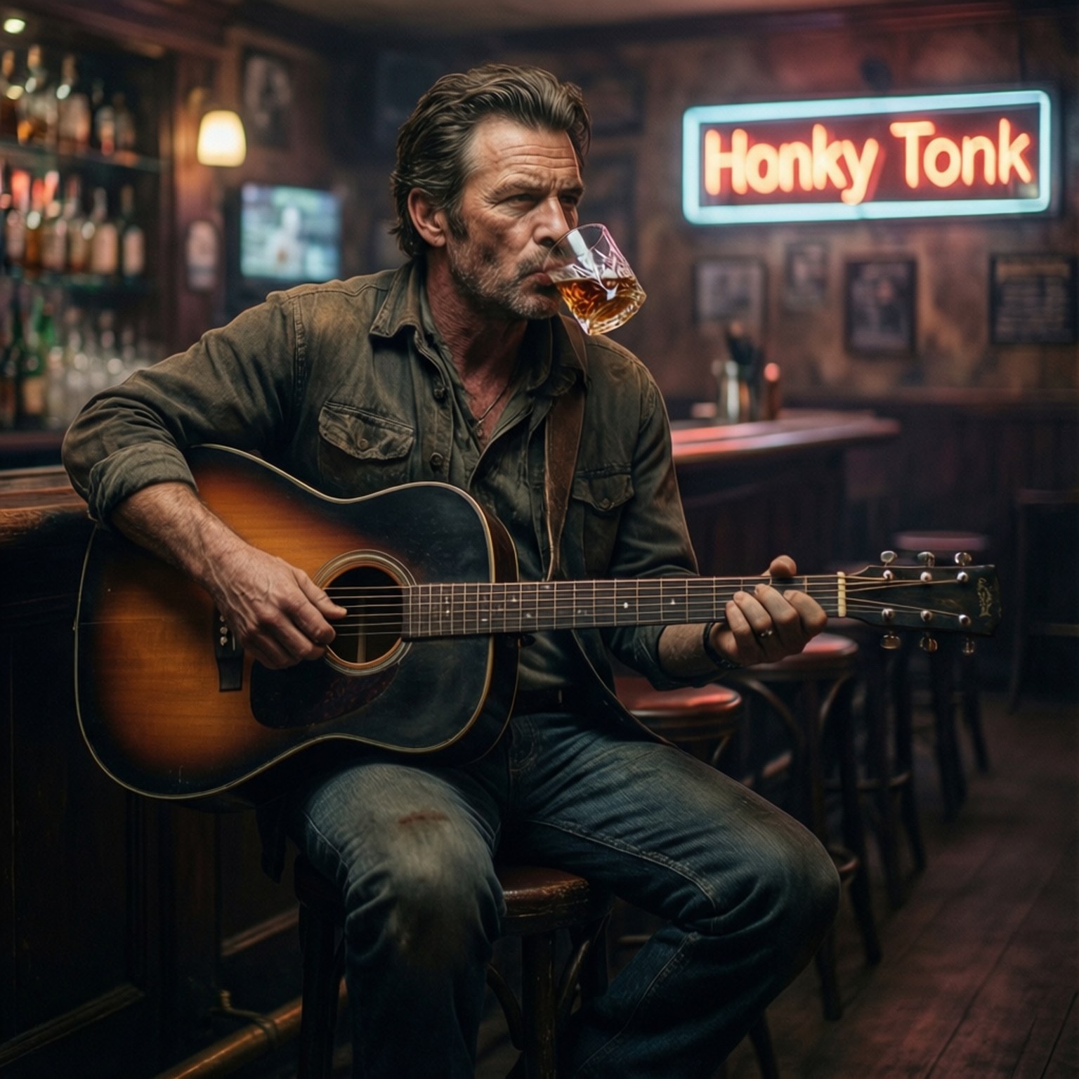 Сцена в баре Honky Tonk Шпалери