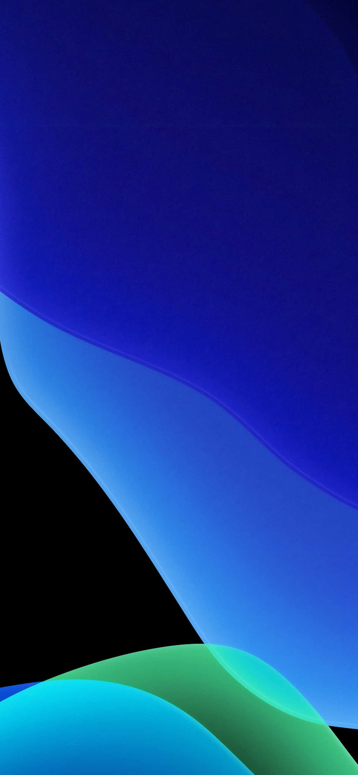 iOS 13 зелёный с синим и чёрным фоном Шпалери