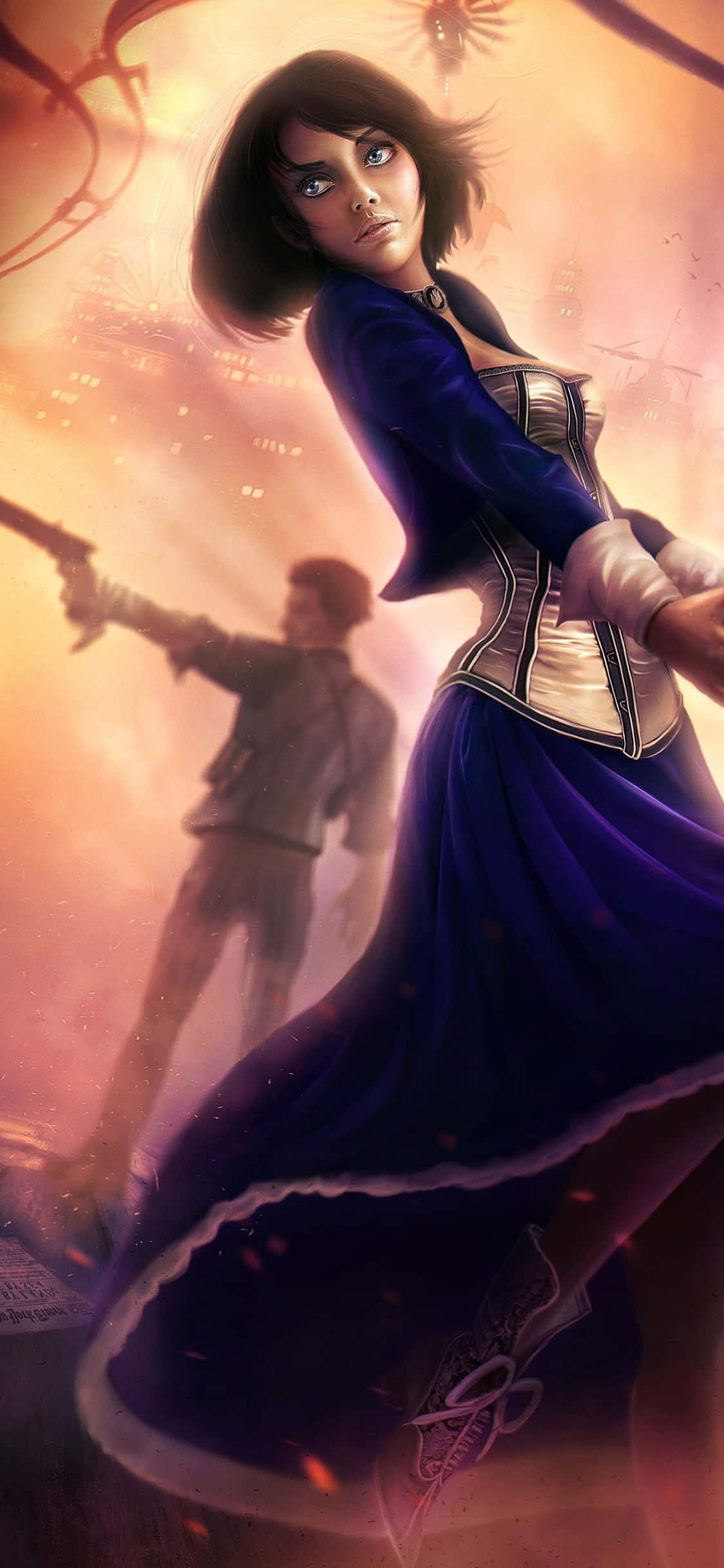 iPhone X Bioshock Infinite фон фан-арт Букер і Елізабет Шпалери