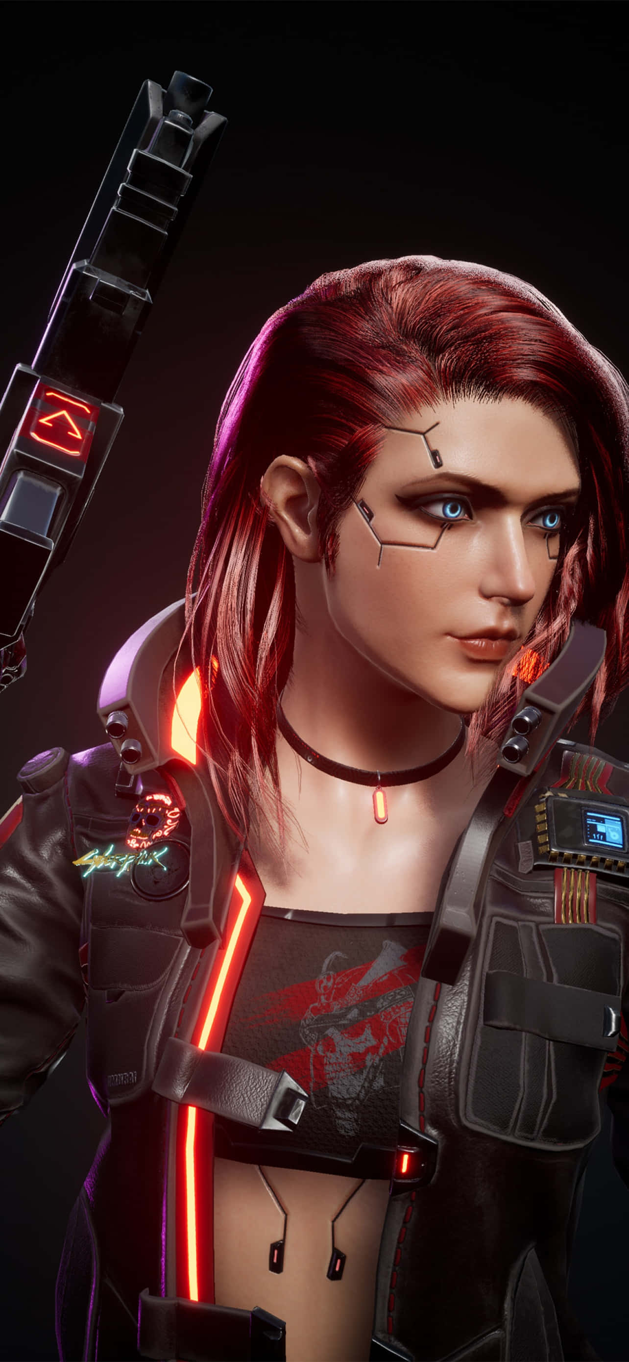 Фон Cyberpunk 2077 для iPhone X с пользовательским персонажем с рыжими волосами Шпалери