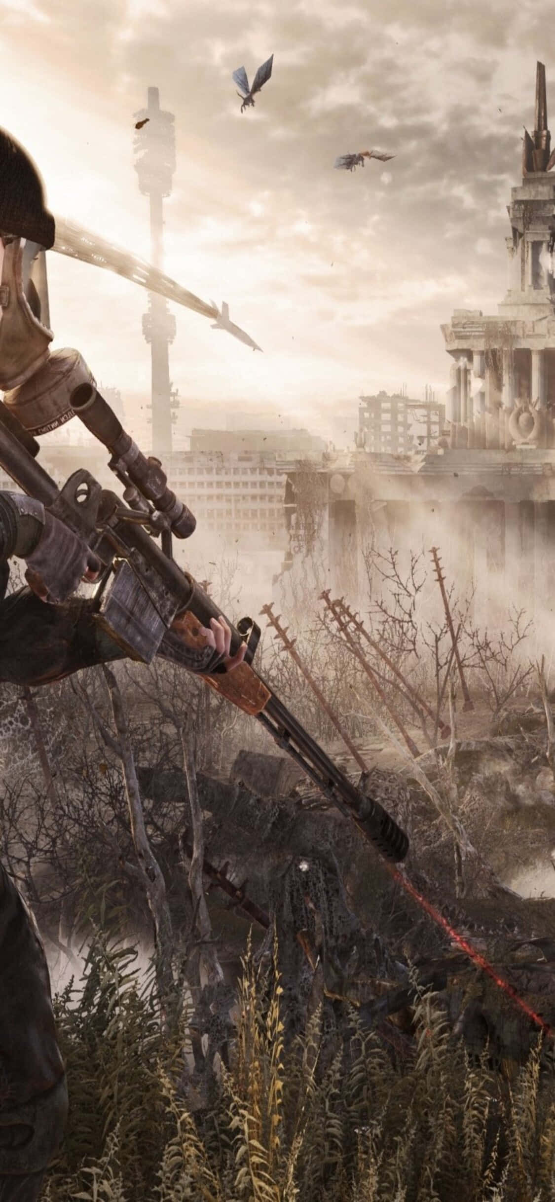 Солдат идет к деревне iPhone X Metro Last Light Background Шпалери