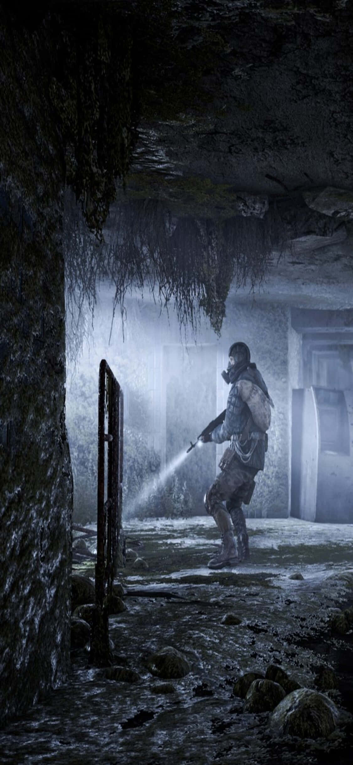 Персонаж с фонариком iPhone X Metro Last Light фон Шпалери