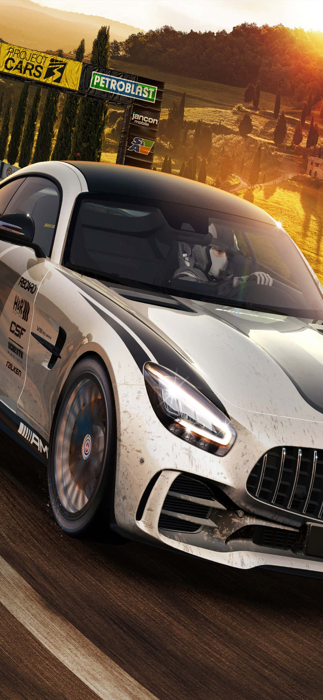 Фон iPhone X Project Cars Светло-серый Mercedes AMG GT Шпалери