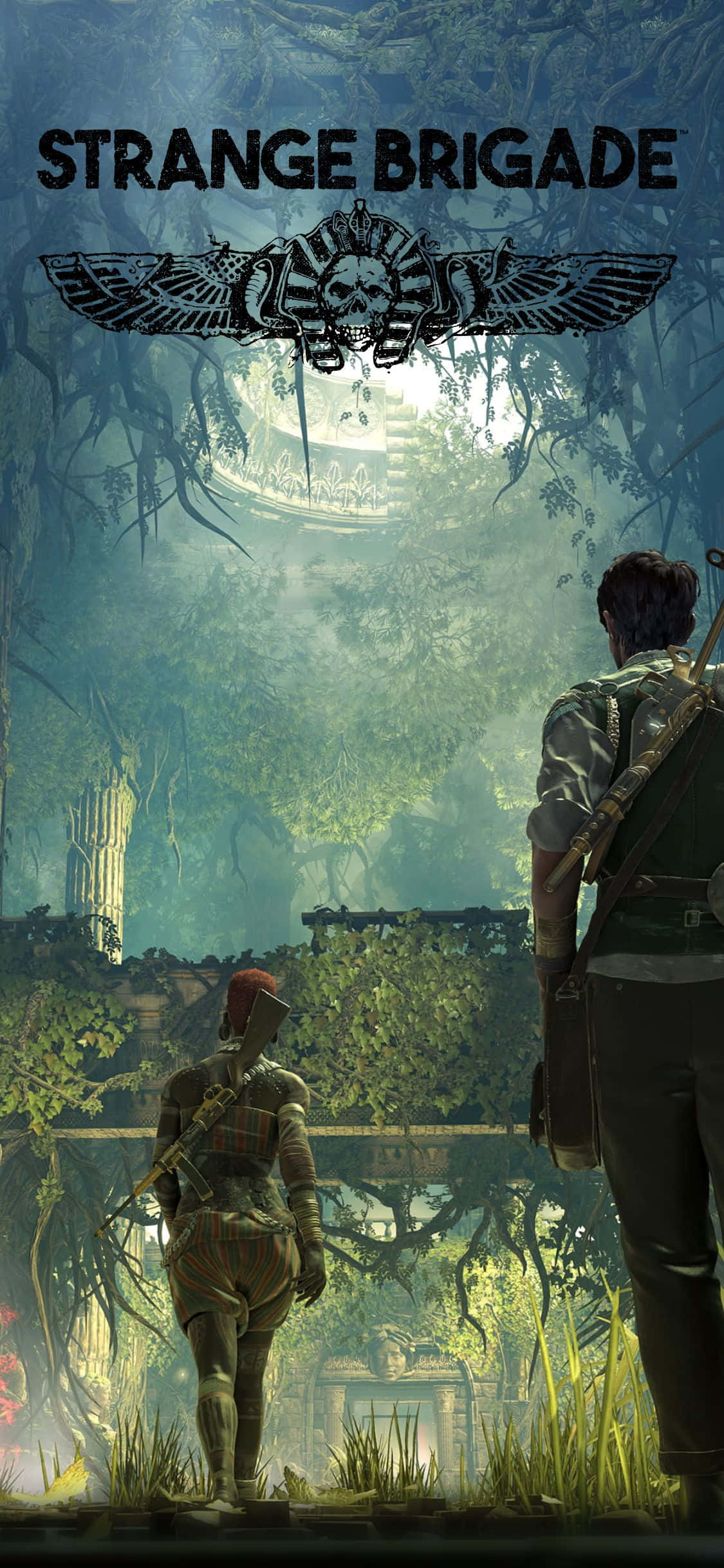 Персонажи внутри древних руин iPhone X Strange Brigade фон Шпалери