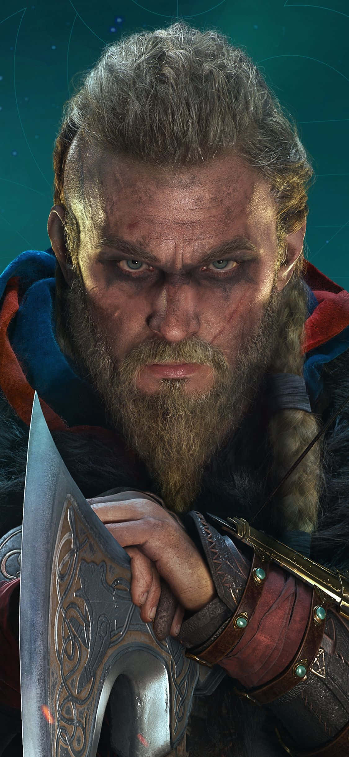 iPhone Xs Assassin's Creed Valhalla Ейвор, що тримає сокіру Шпалери