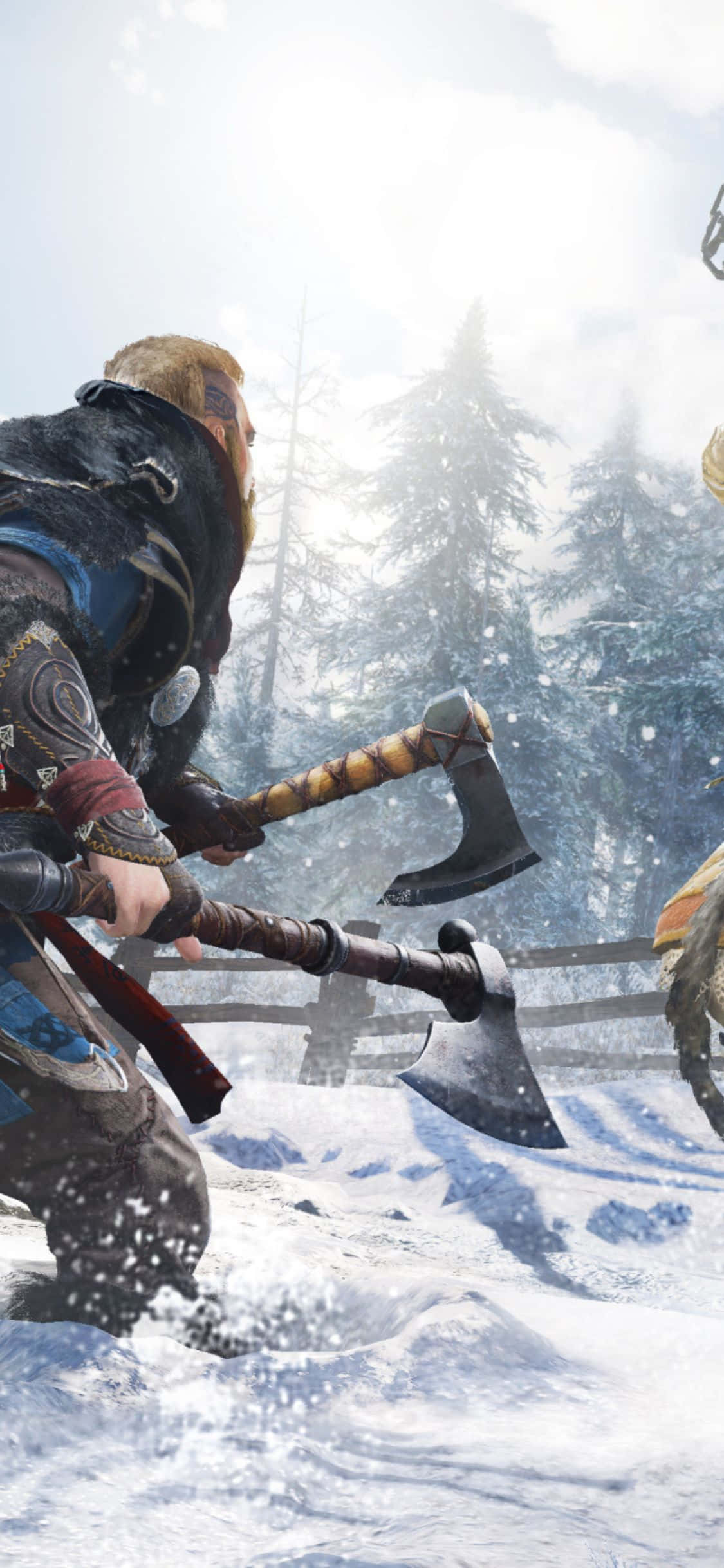 iPhone Xs Assassin's Creed Valhalla Фон Мужчина С Двумя Топорами Шпалери