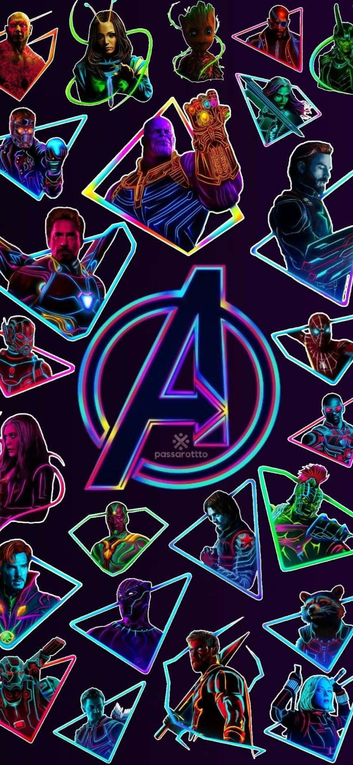 iPhone XS Avengers фон неоновое искусство Шпалери