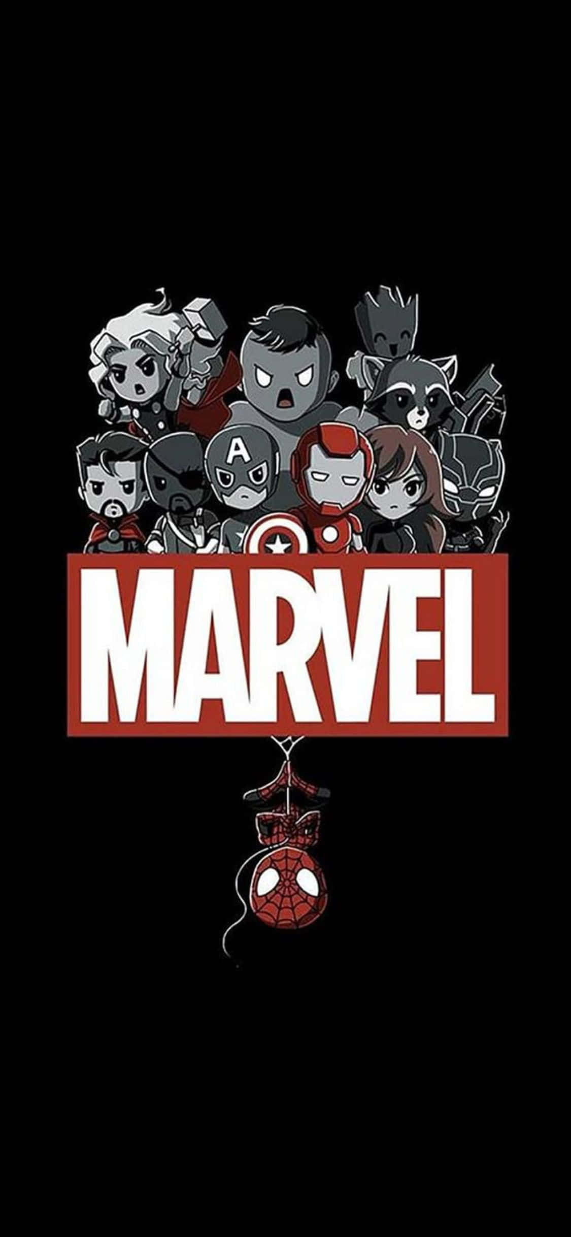 Чиби супергерои iPhone XS Marvel фон Шпалери
