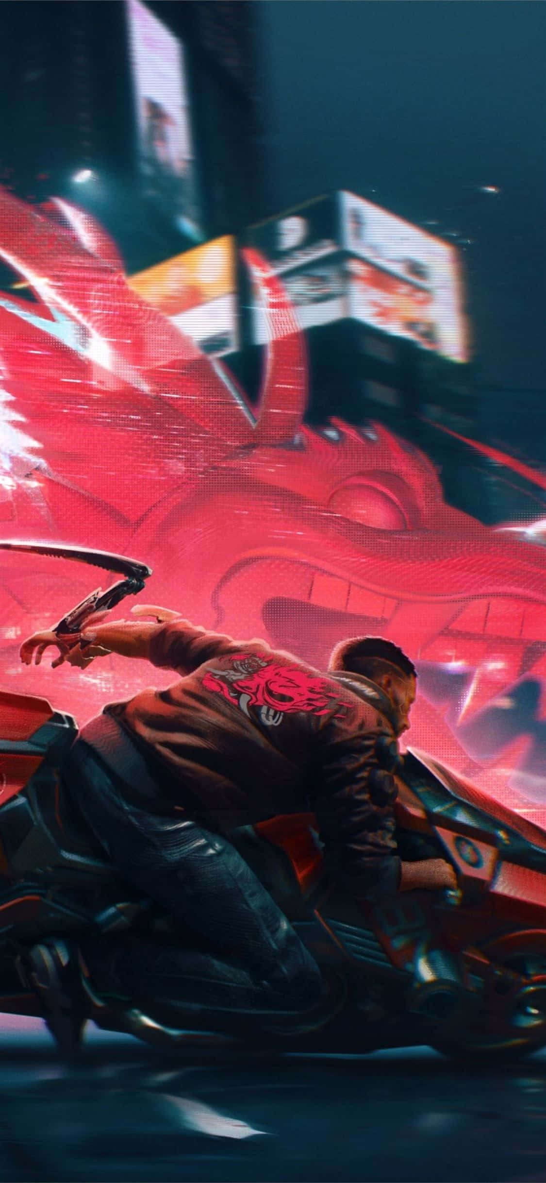 Фон iPhone XS Max Cyberpunk 2077 с драконом Шпалери