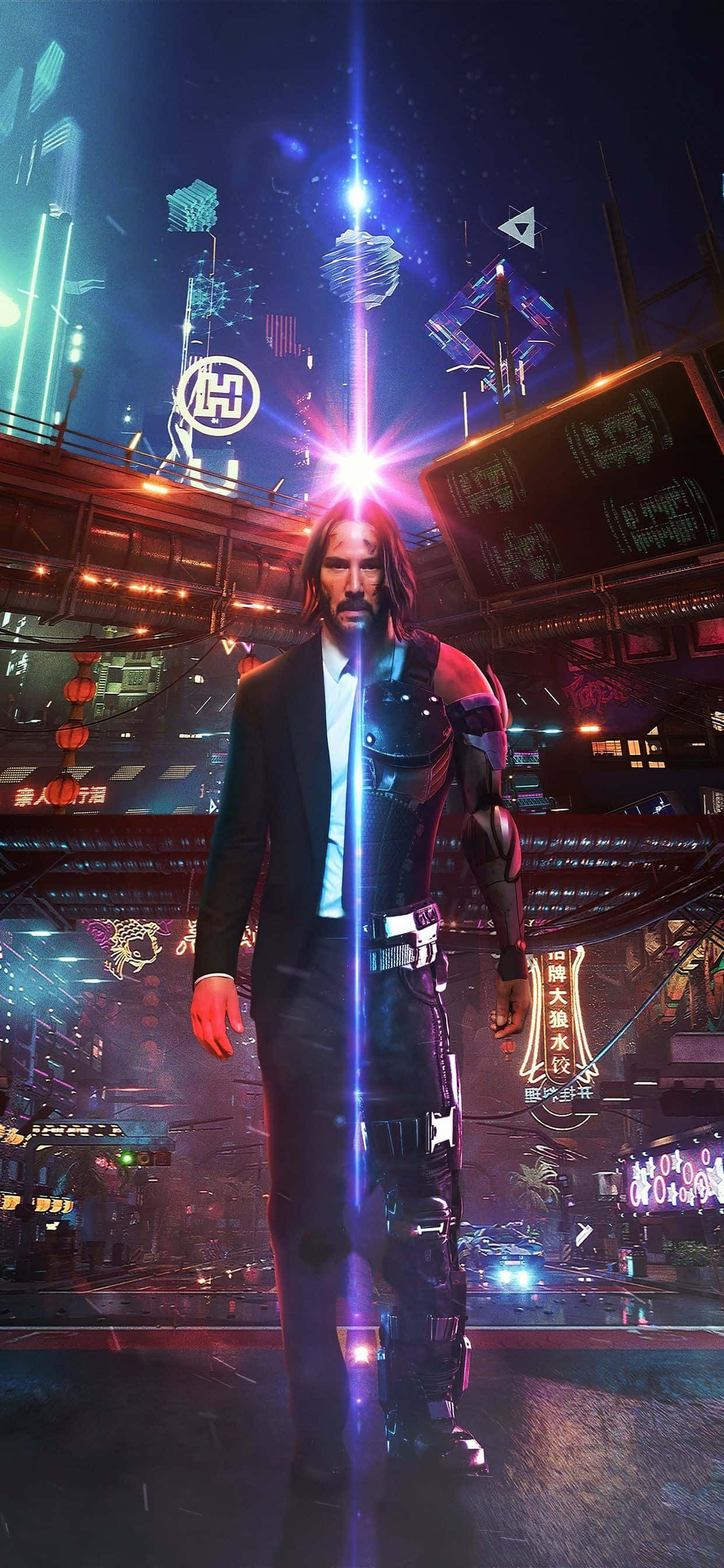 iPhone XS Max Cyberpunk 2077 Фон с Киану Ривзом Шпалери