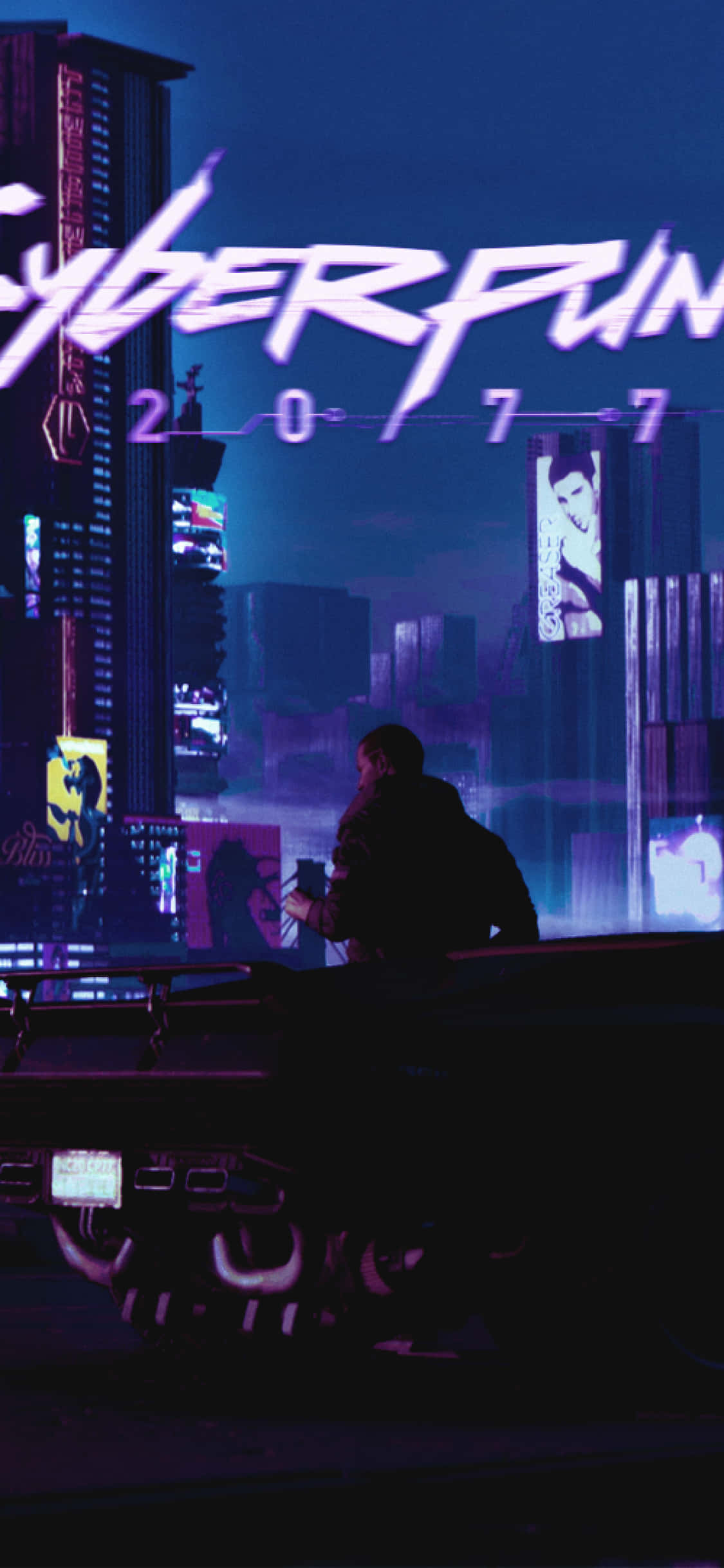 iPhone XS Max Cyberpunk 2077 Фон темного города Шпалери