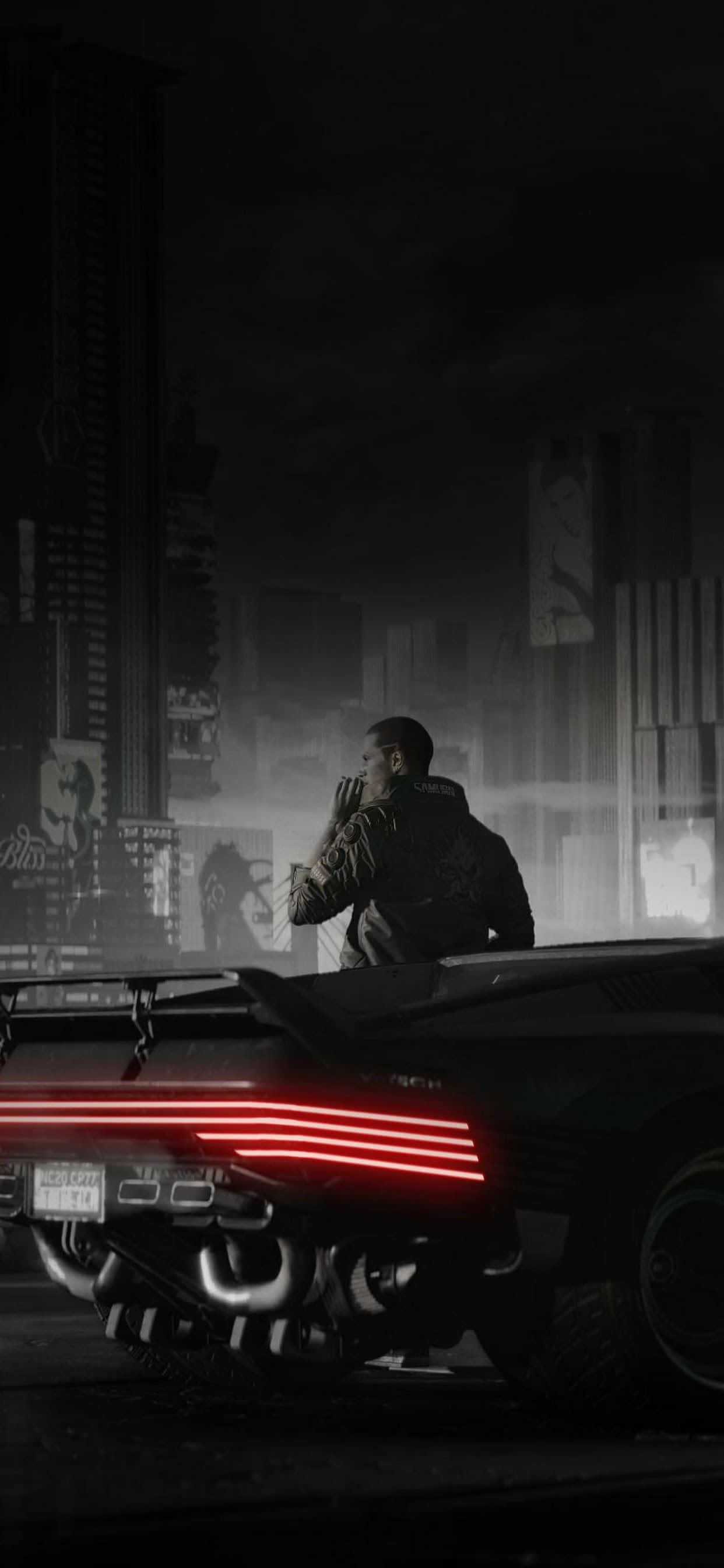 iPhone XS Max Cyberpunk 2077 Dark Background Шпалери