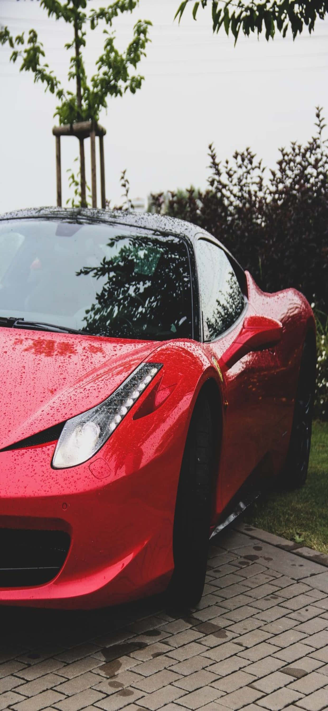 iPhone Xs Max Ferrari Background Parked Red Ferrari 458 Шпалери