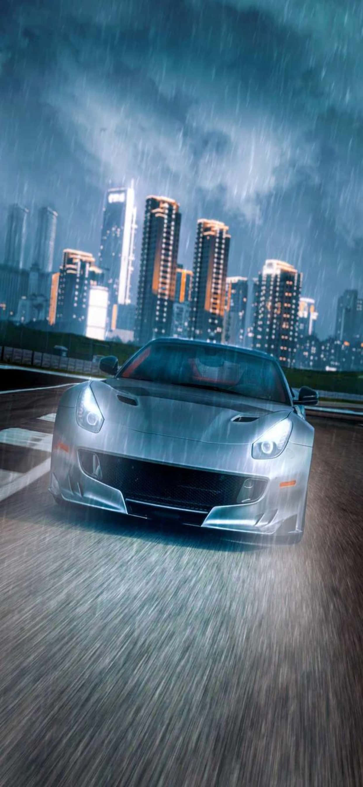 iPhone Xs Max Ferrari Background Ferrari In The Rain At Night Шпалери