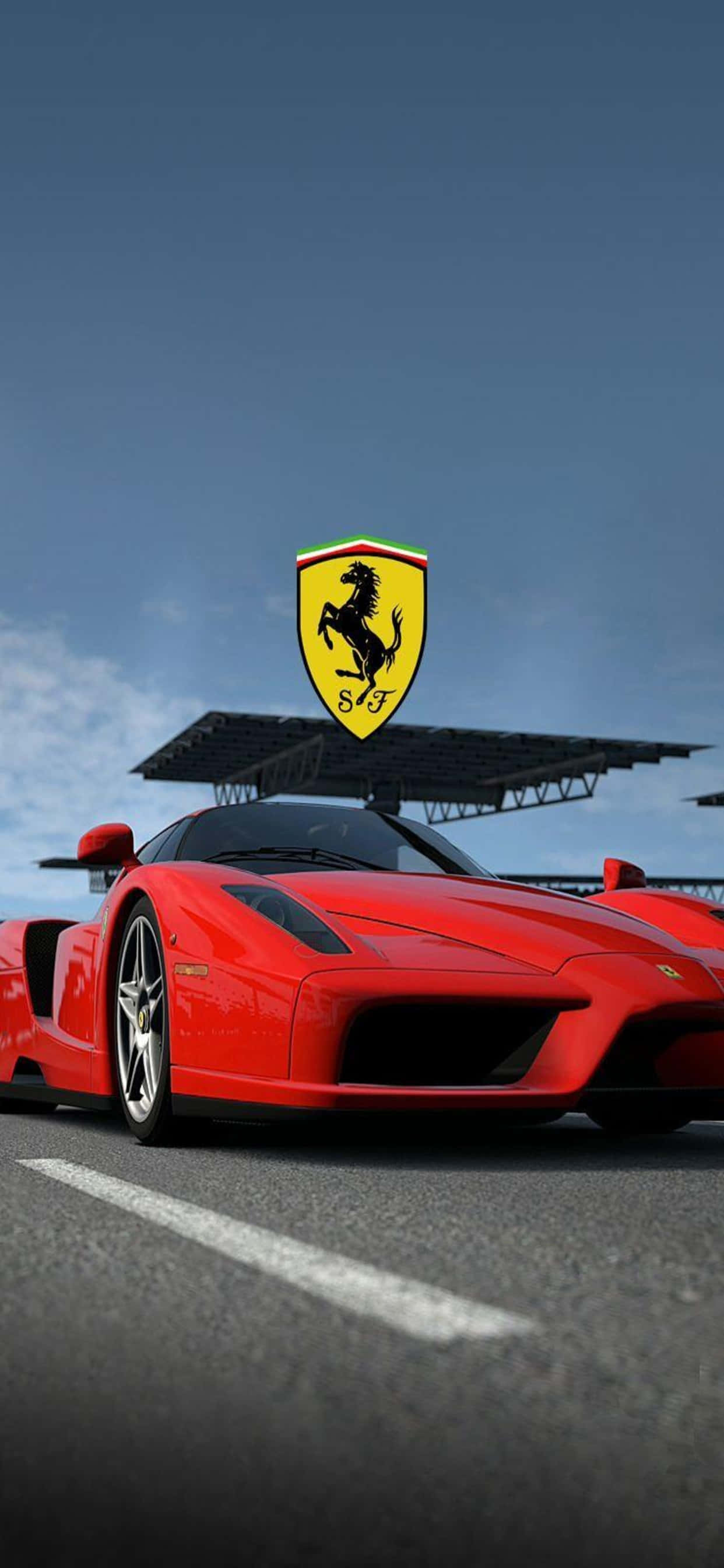 iPhone XS Max Ferrari фон красный Ferrari Enzo с логотипом Шпалери