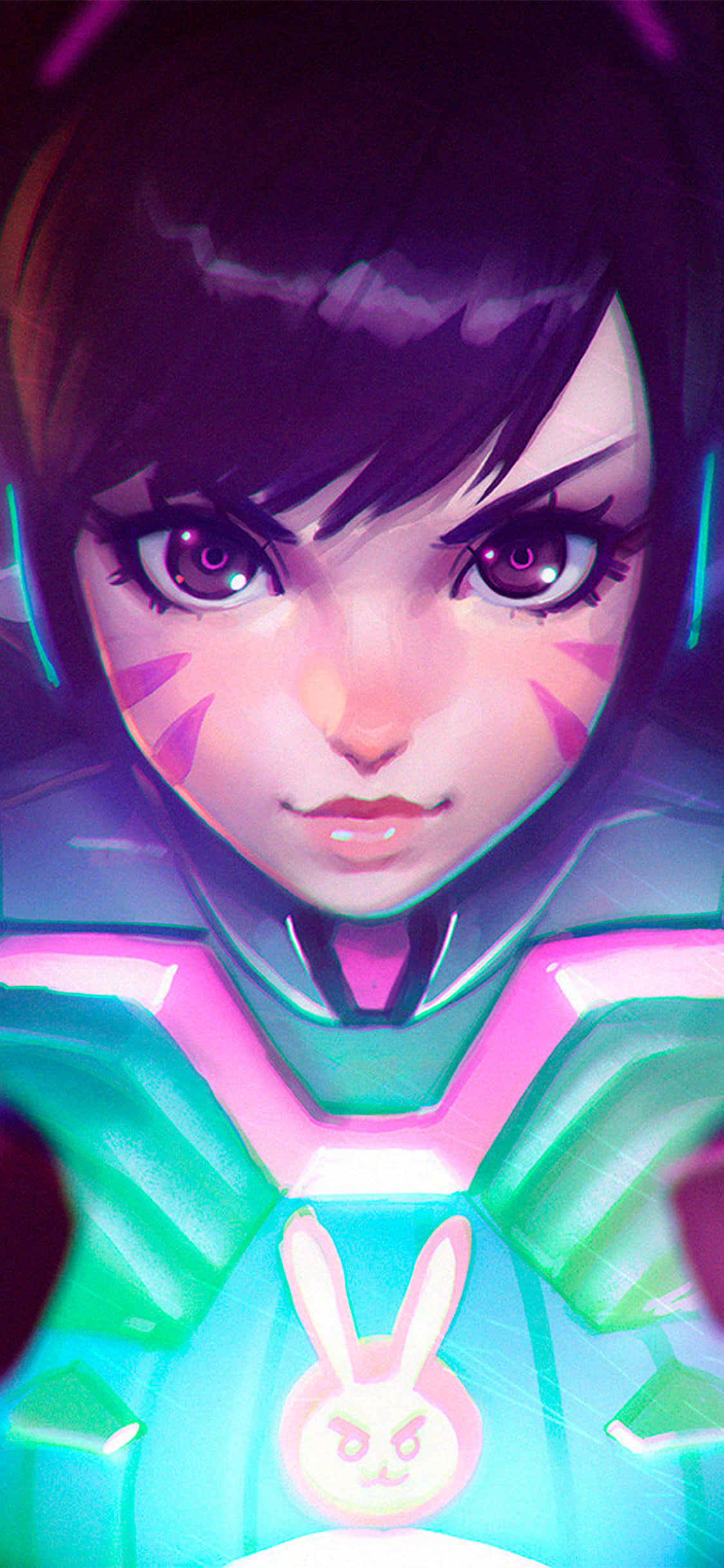 Фон для iPhone Xs Max Overwatch: D.Va с сияющим логотипом кролика Шпалери