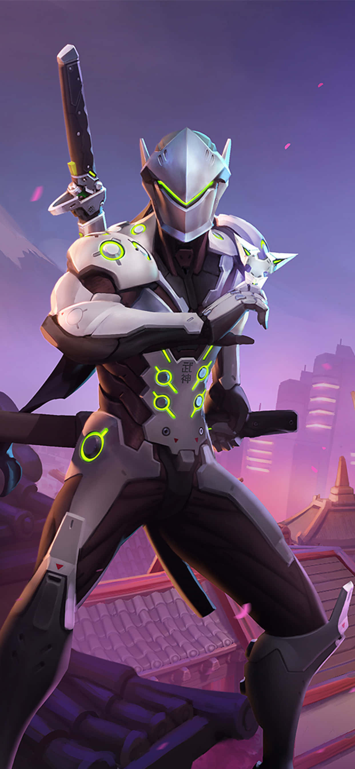 Фон для iPhone Xs Max Overwatch: Genji в білом костюме Шпалери