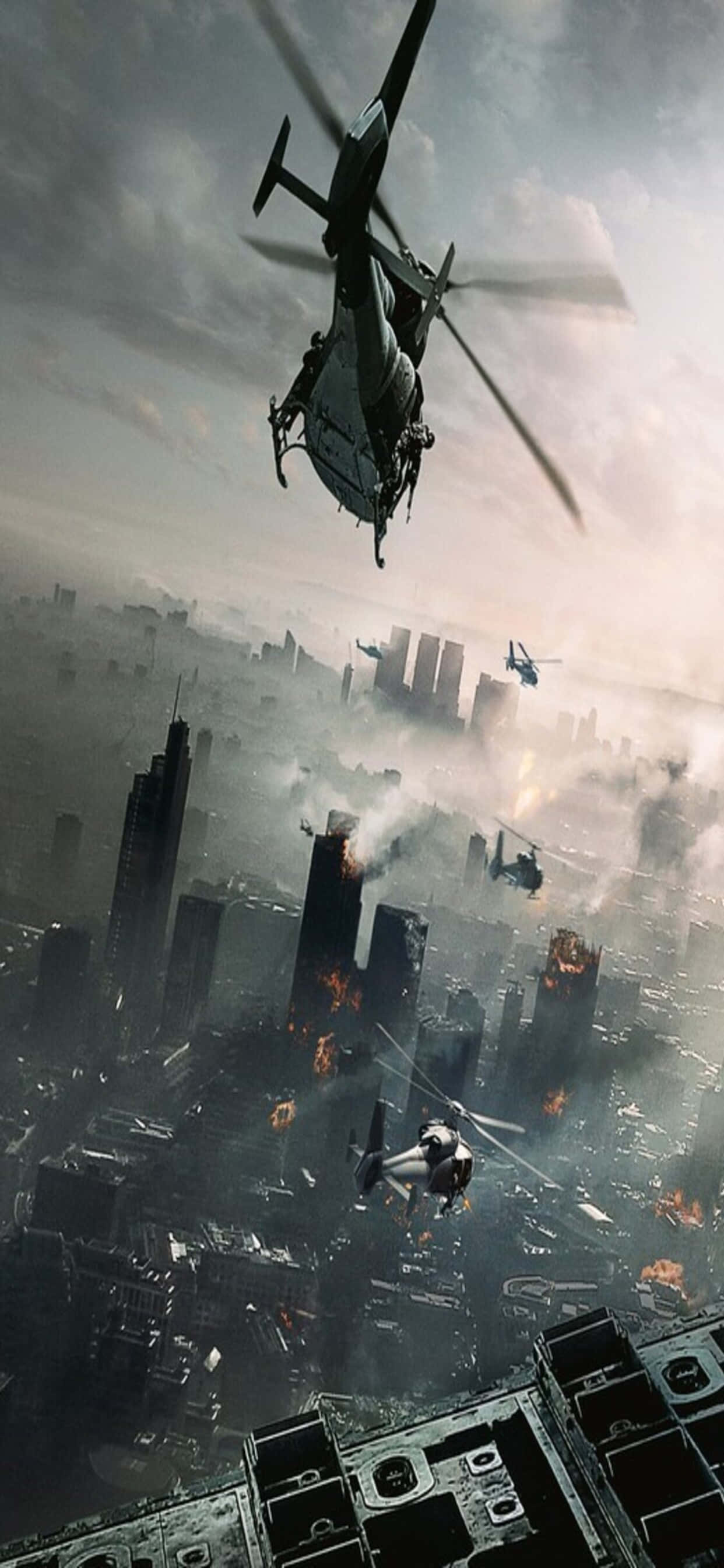 Вертолет над городом iPhone XS Max World War Z Фон Шпалери