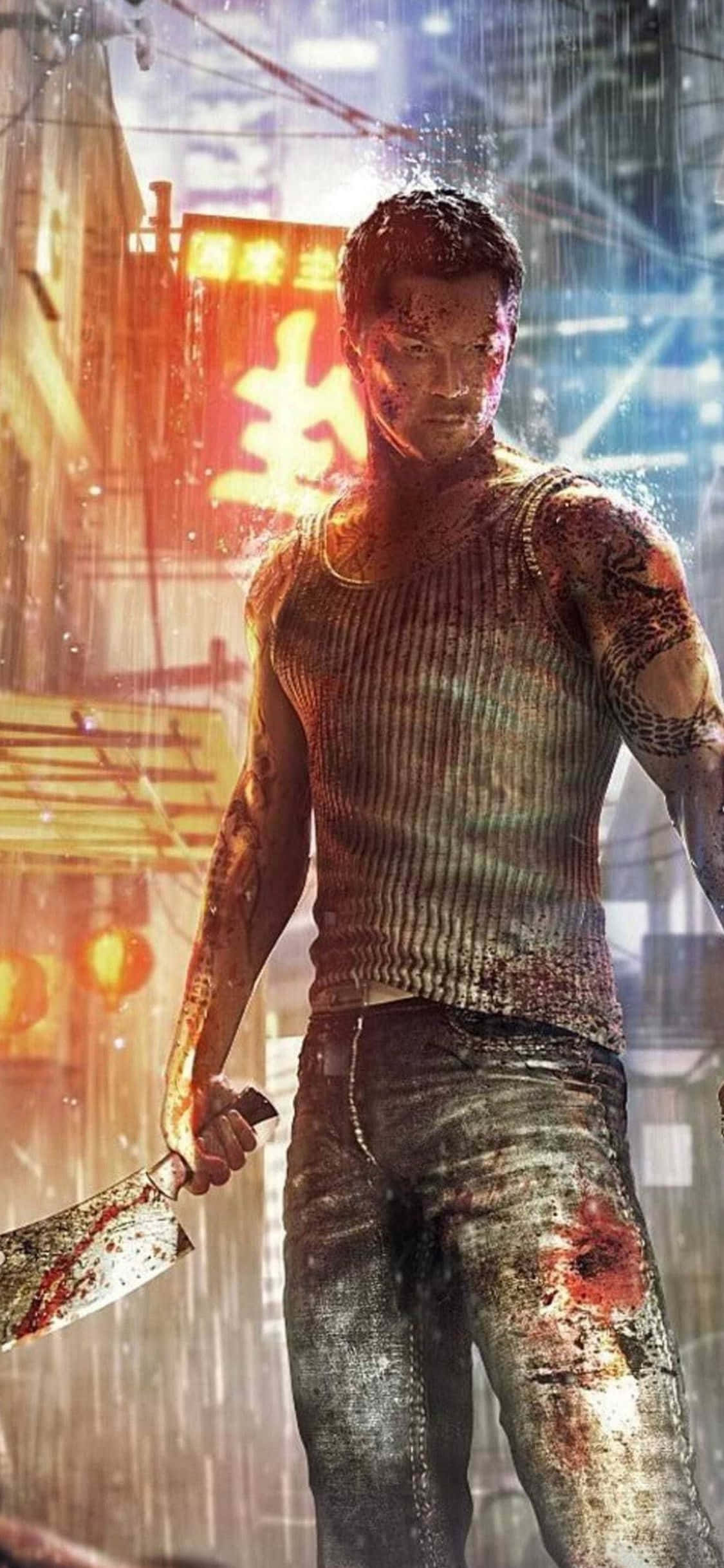 iPhone Xs Sleeping Dogs Нож Дощ Фон Шпалери