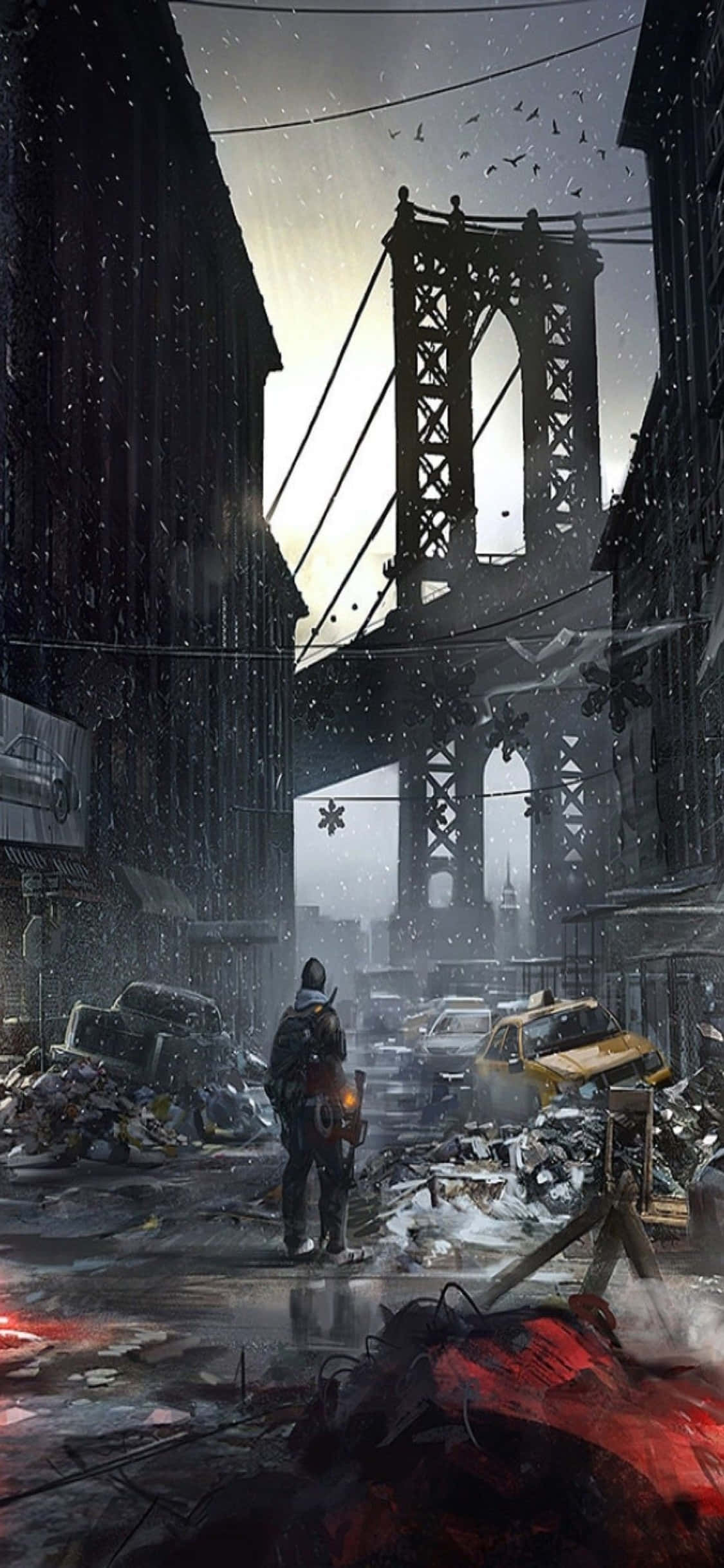 iPhone Xs The Division Фон Разрушенная улица Нью-Йорка Шпалери