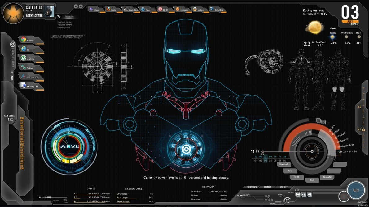Футуристичний інтерфейс робочого столу Jarvis від Iron Man Шпалери