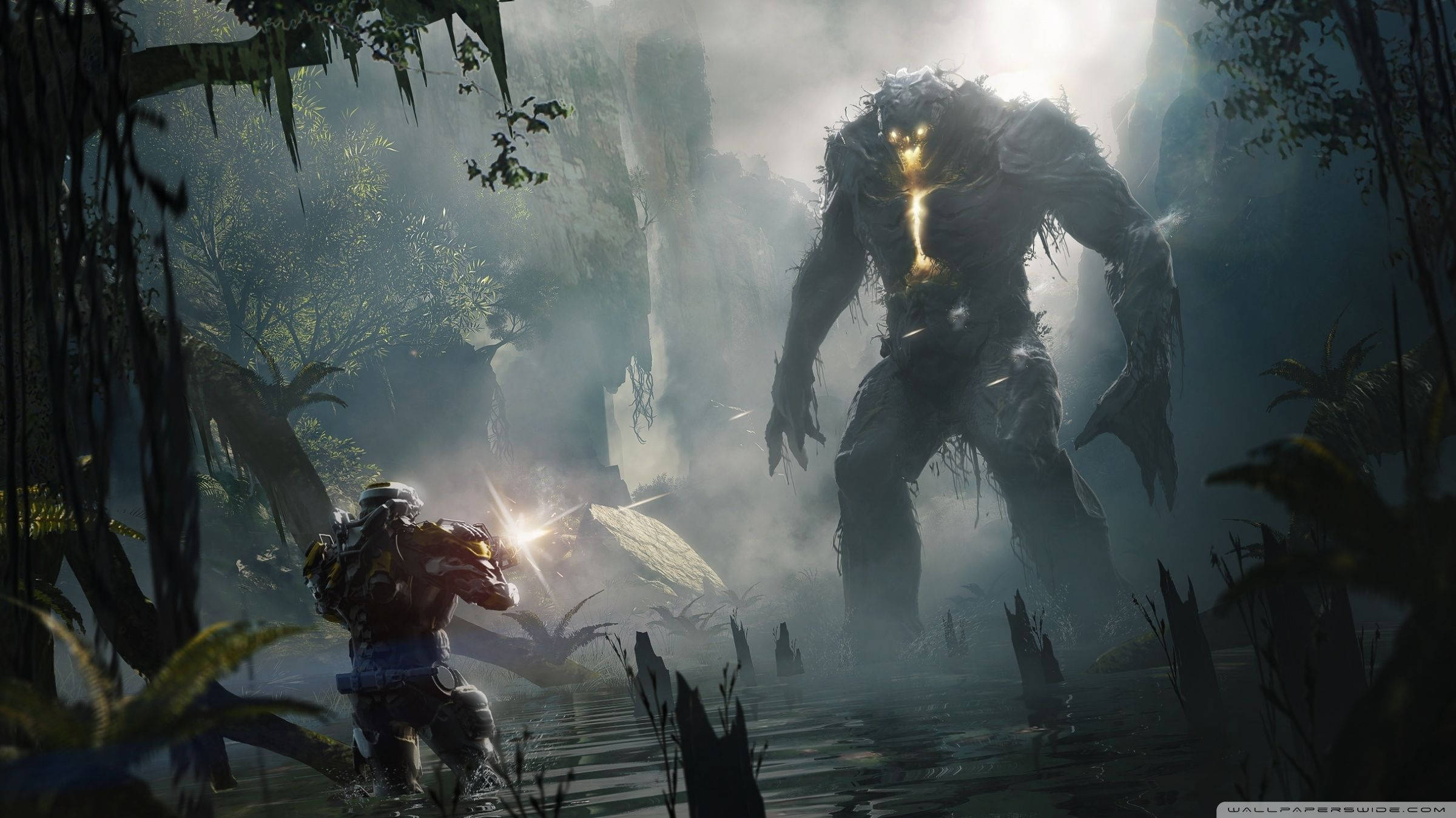 Противостояние Javelin и врага в эпической научно-фантастической игре Anthem. Шпалери