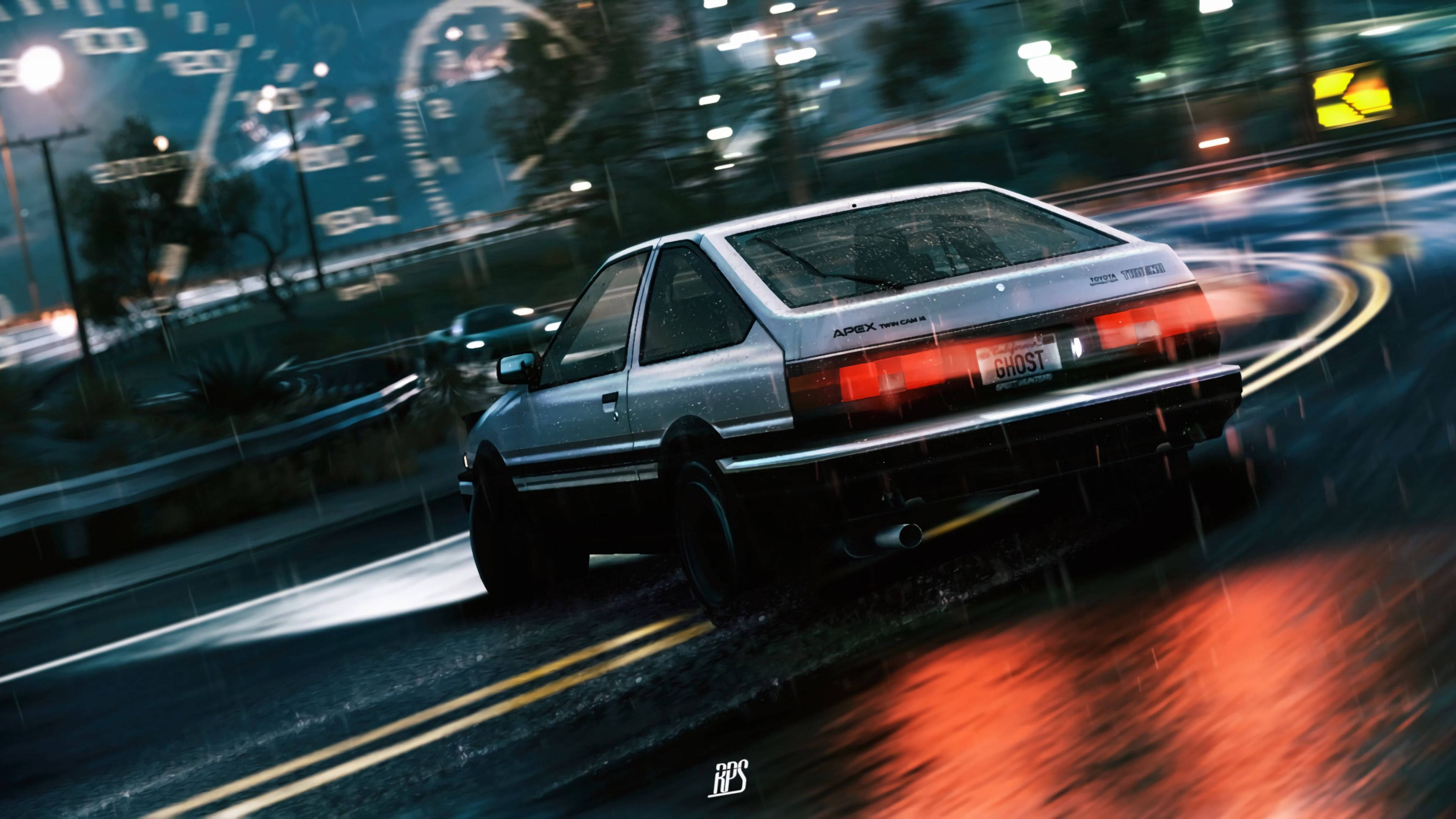 JDM авто демонстрируют навыки дрифта на ночных городских дорогах Шпалери