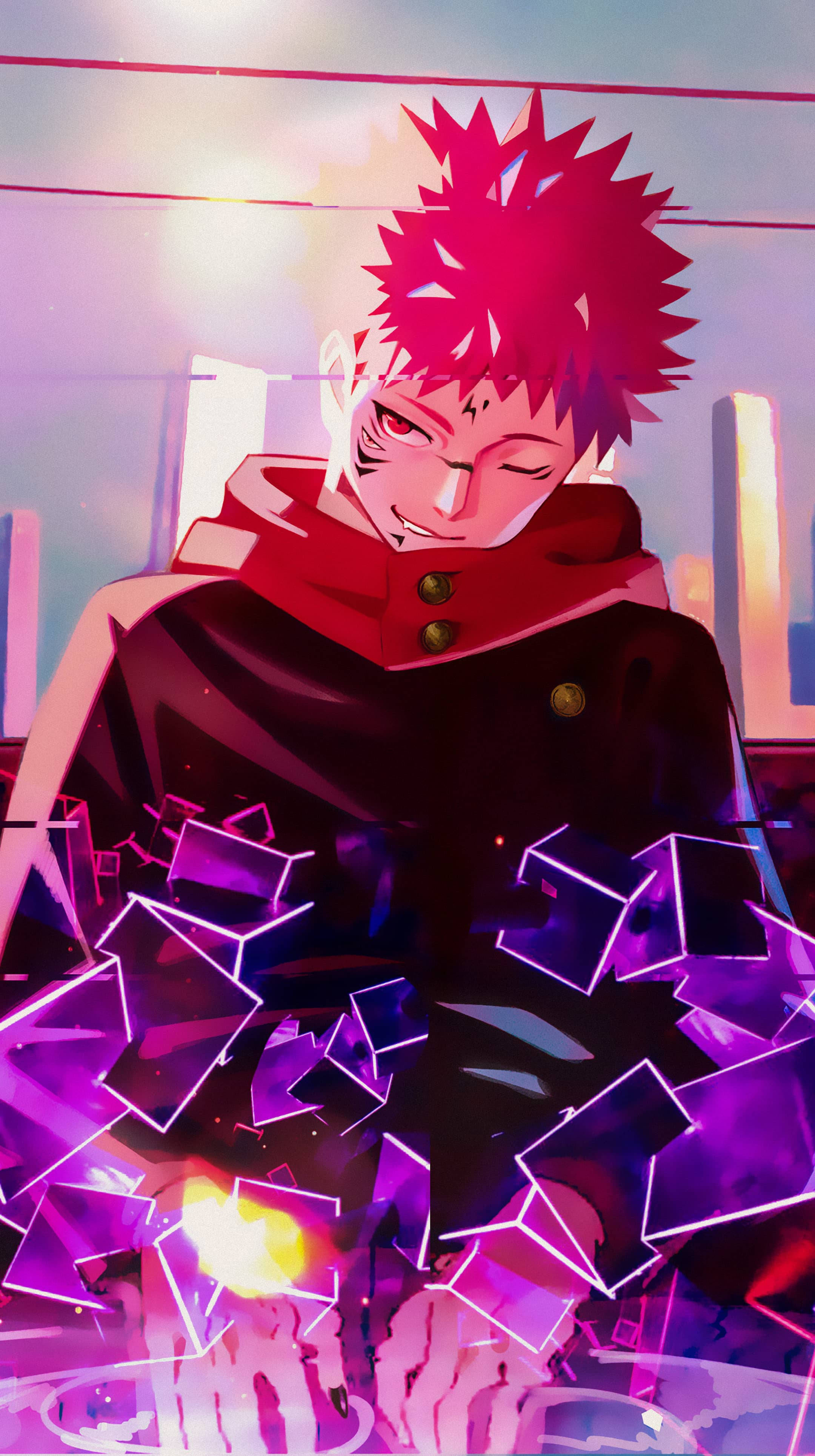 Неоновый Юджи Итадори Jujutsu Kaisen iPhone Шпалери