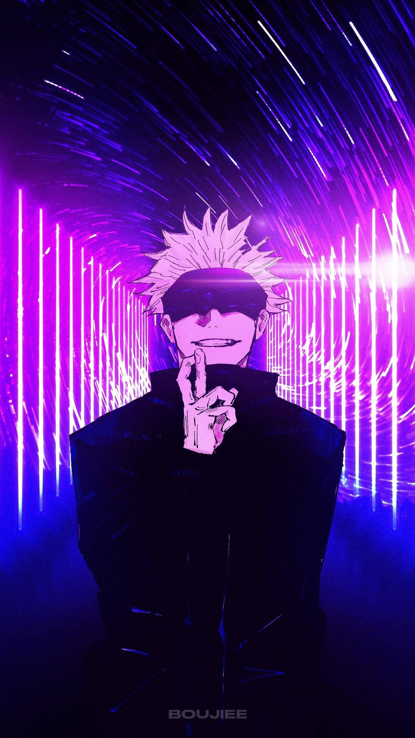 Неоновий фіолетовий Сатору Годжо Jujutsu Kaisen телефон Шпалери