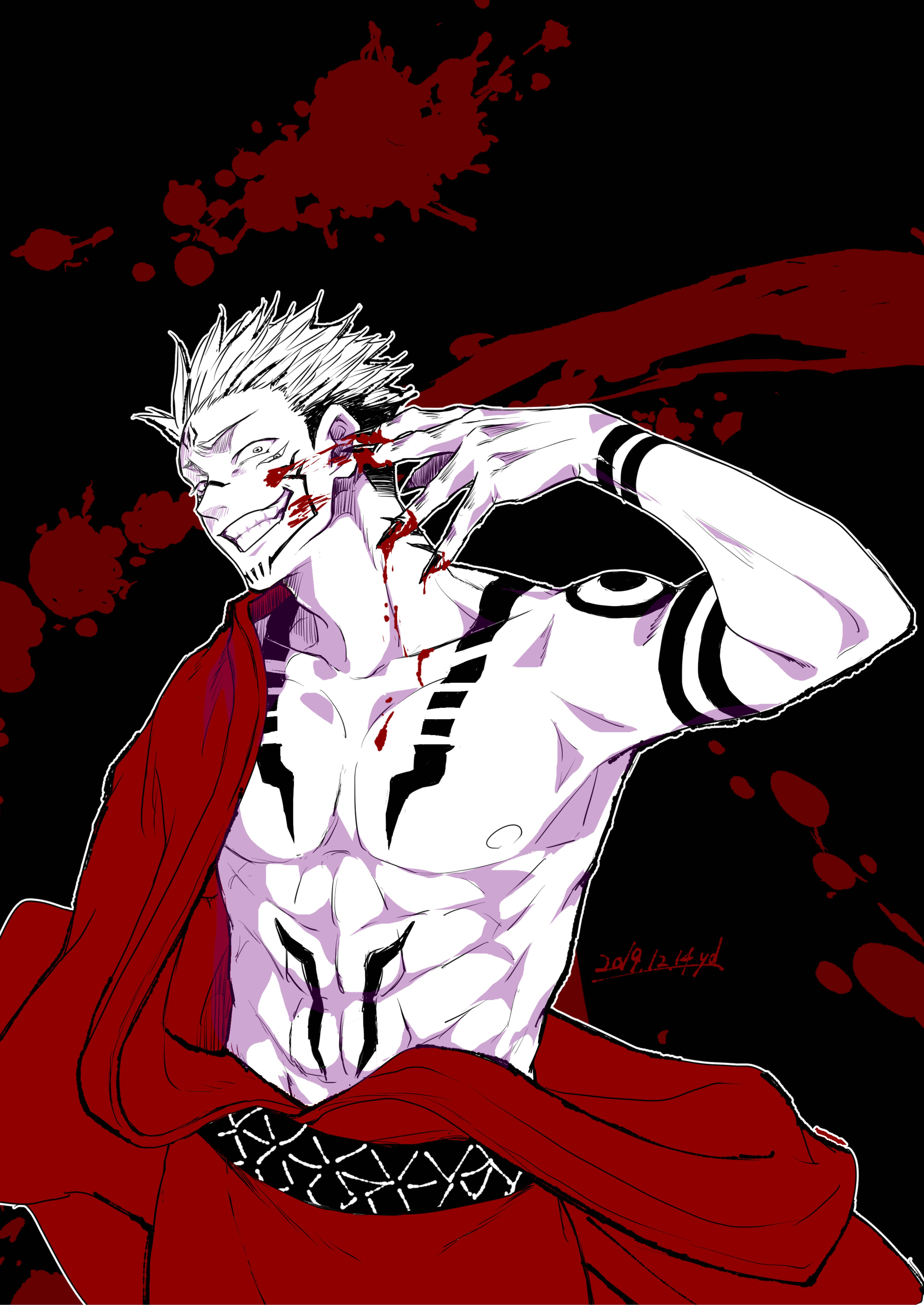 Сукуна з Jujutsu Kaisen у червоному юкаті Шпалери