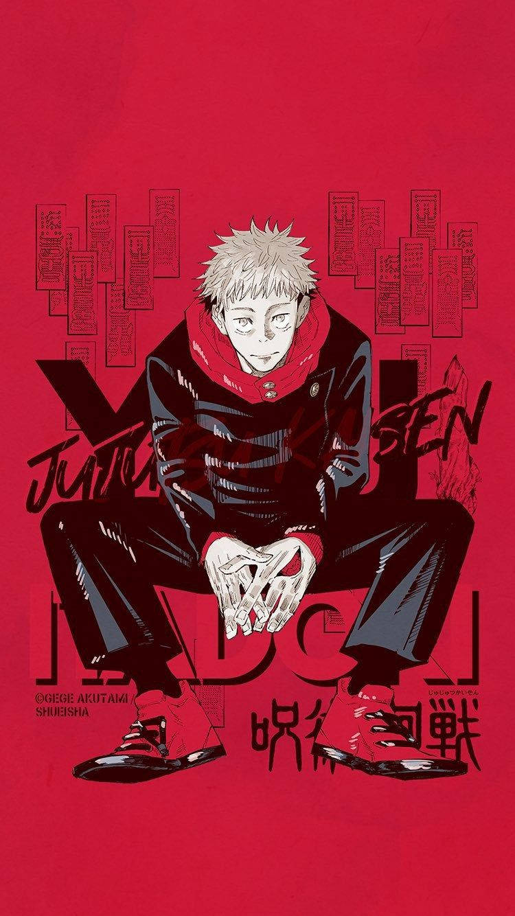 Юкі Ітадорі червоне арт Jujutsu Kaisen телефон Шпалери