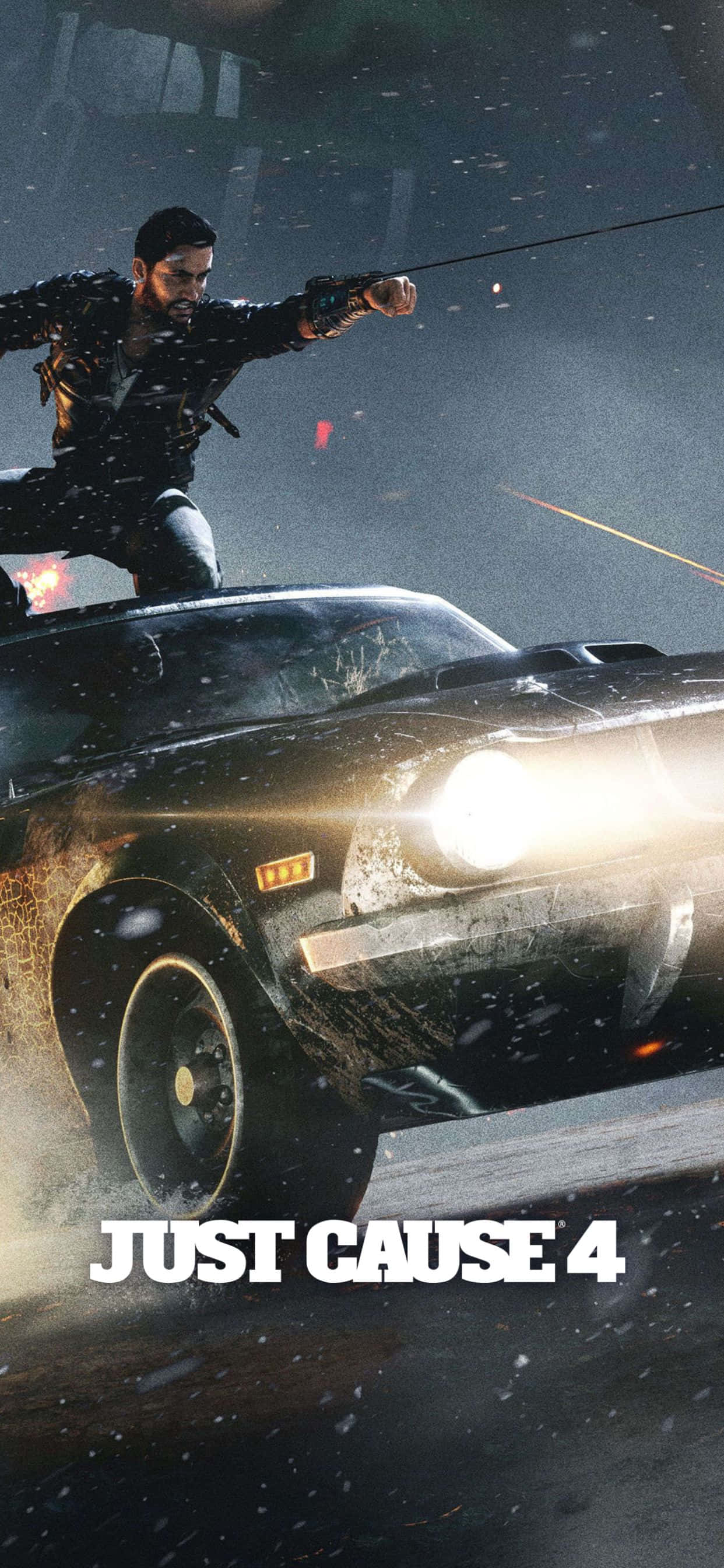 постер Just Cause 4 с мужчиной, управляющим машиной Шпалери