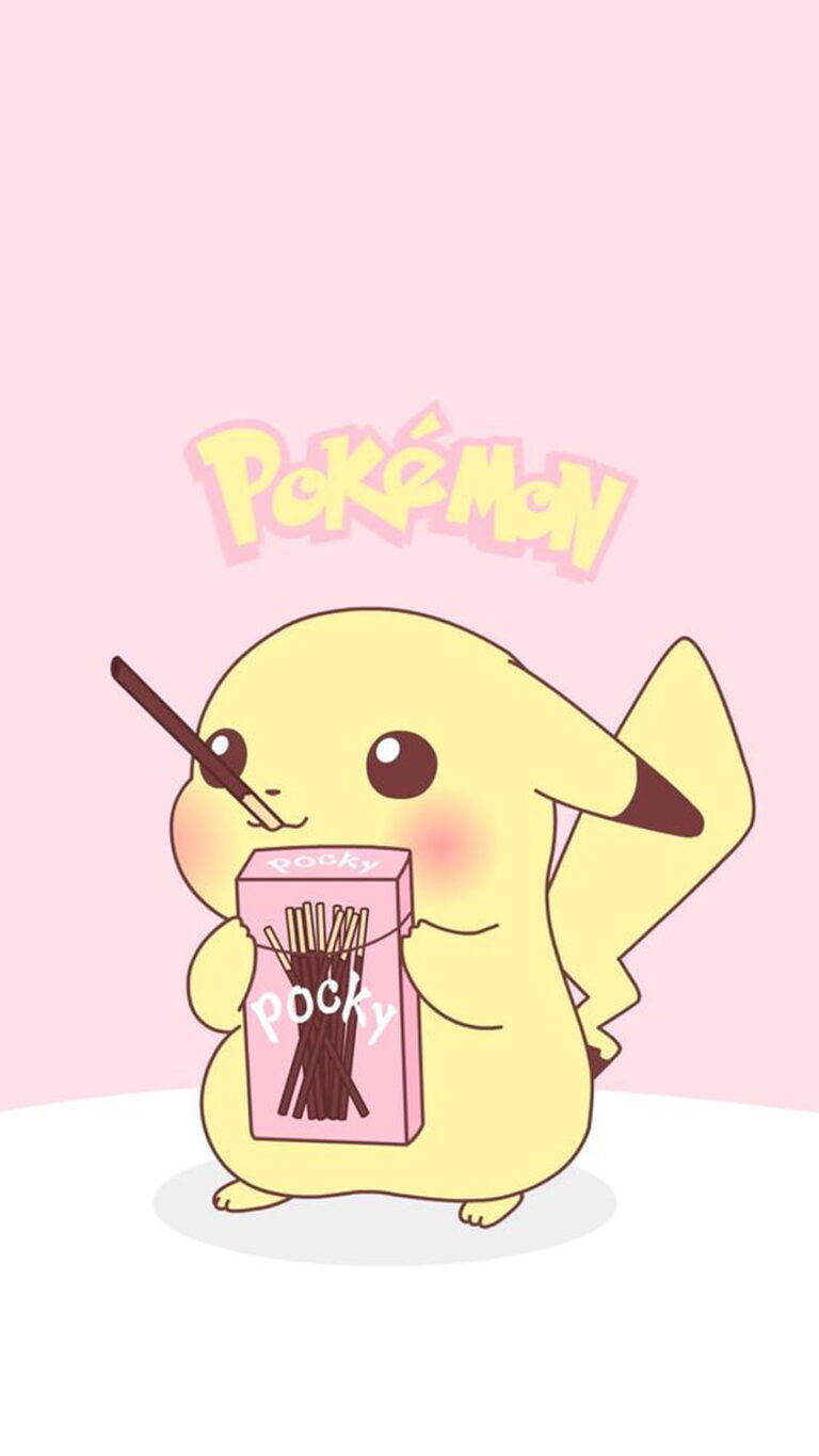 Kawaii HD Пікачу їсть Покі Шпалери