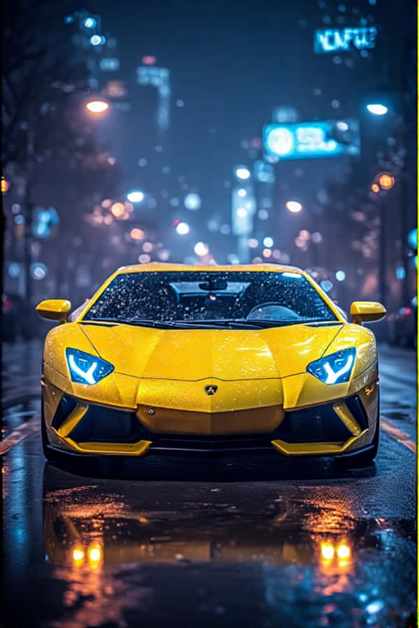Неонова жовта Lamborghini вночі футуристичне 4K міське світло портретне шпалери