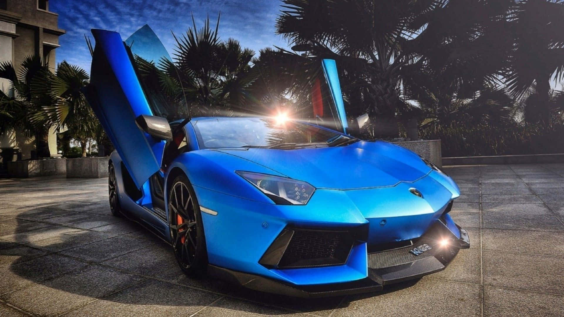 Крутий екстер'єр синього Lamborghini Aventador Шпалери