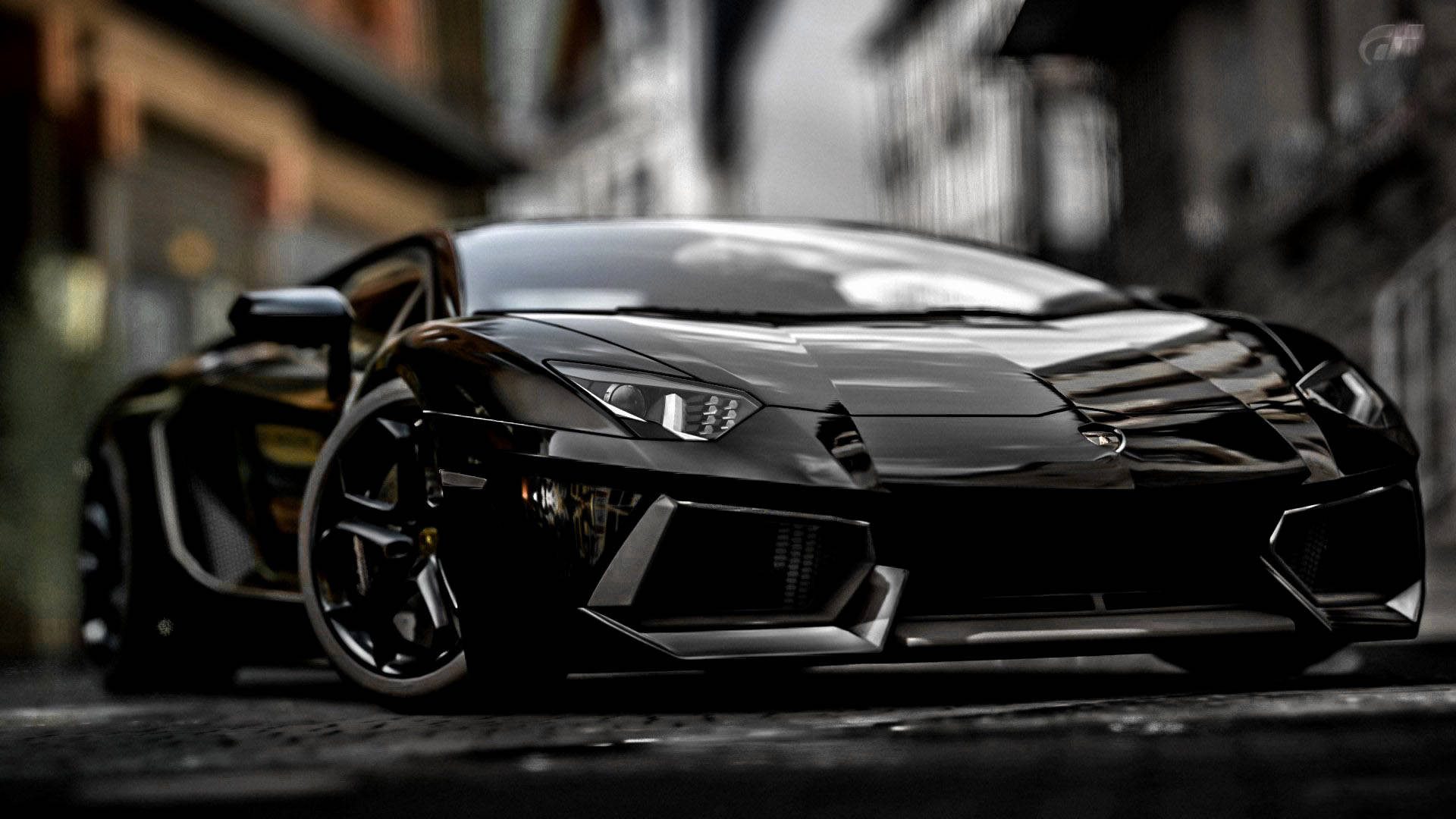 Капот чорного спортивного автомобіля Lamborghini Aventador Шпалери