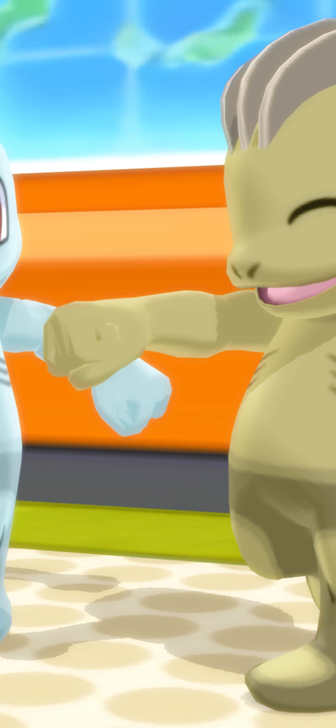 Блистающий Machop Покемон с Улыбающимися Глазами Шпалери