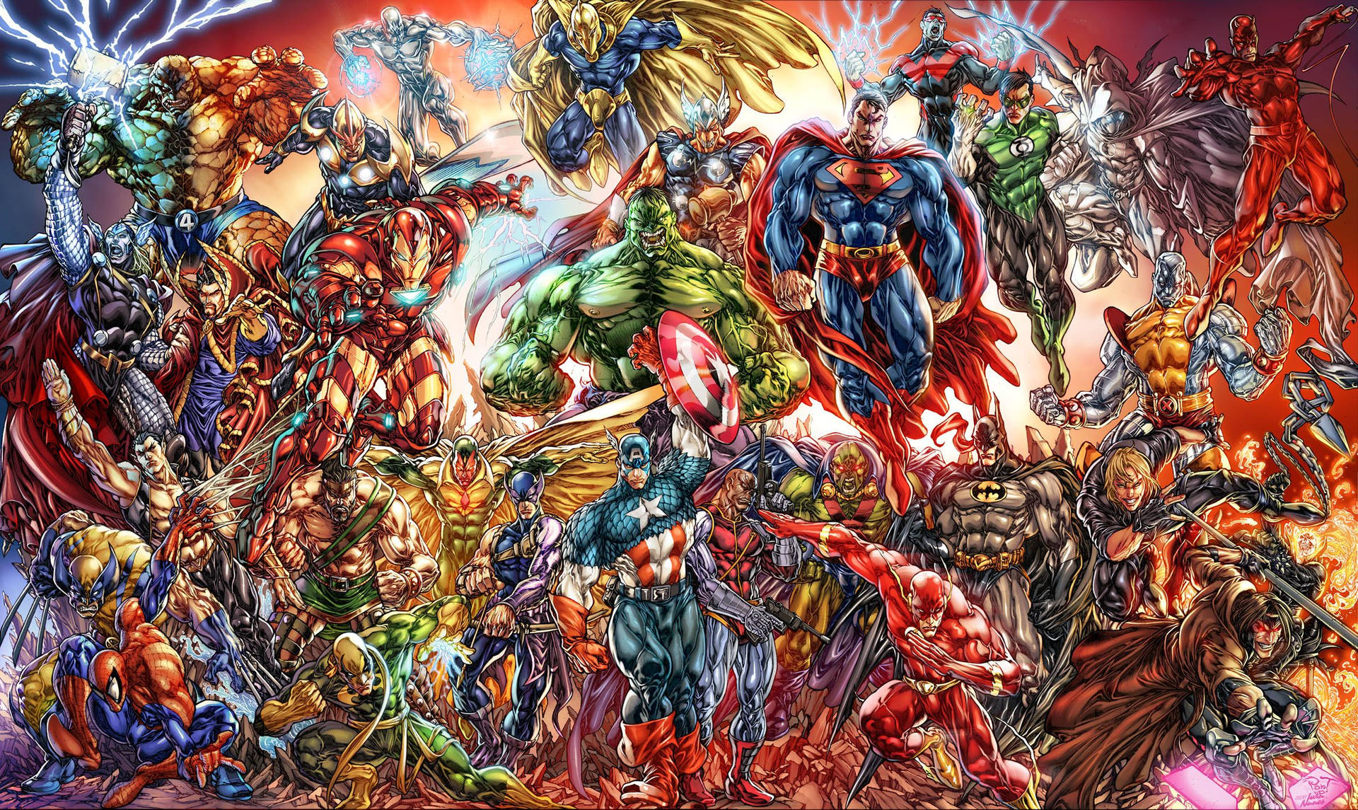 Комікси Marvel у яскравих кольорах і сяючому малюнку.