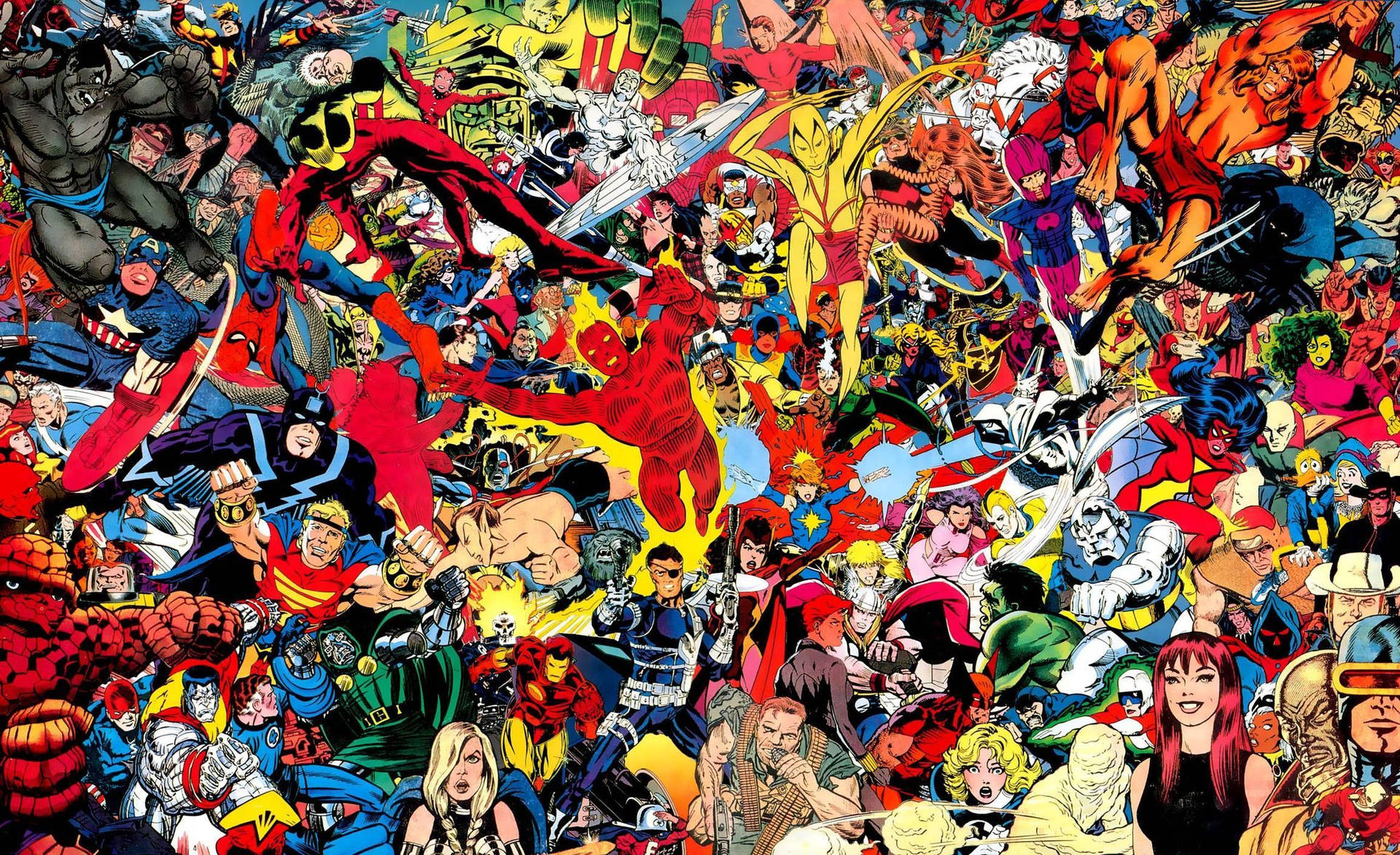 Класичні комікси Marvel з усіма супергероями в одній барвистій темі.