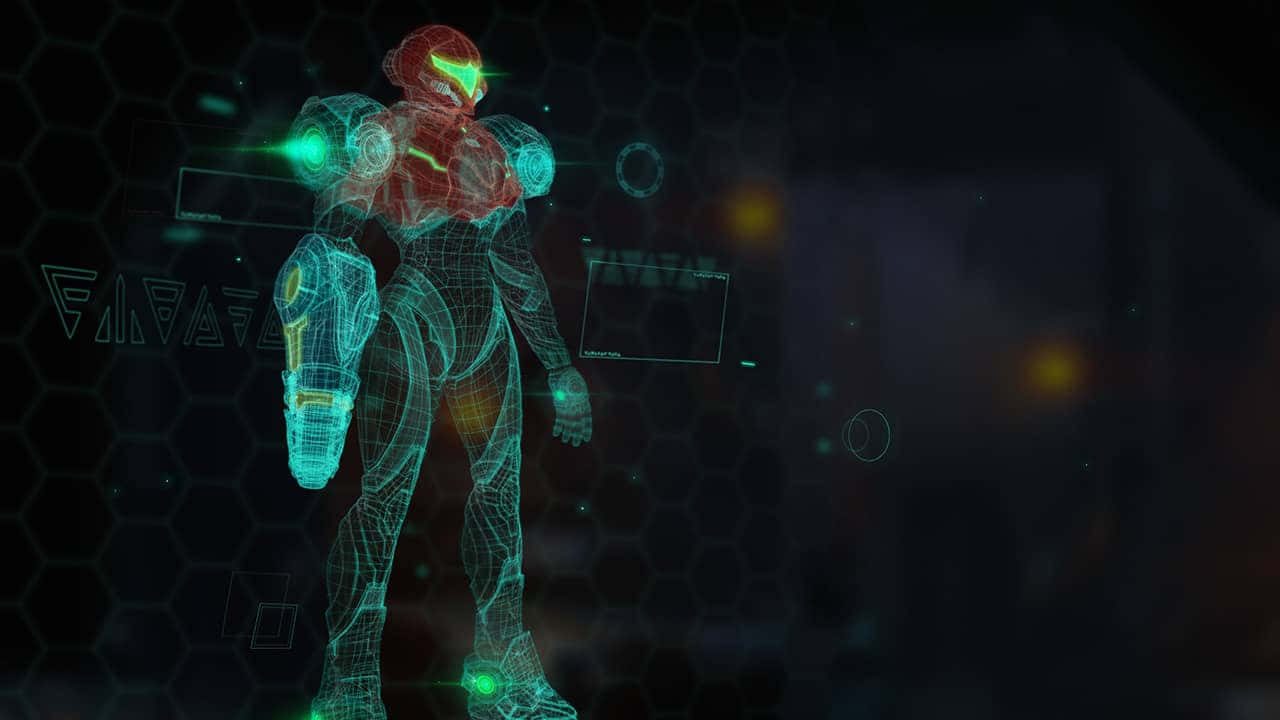 Metroid Dread Самус Аран неоново-синий Шпалери