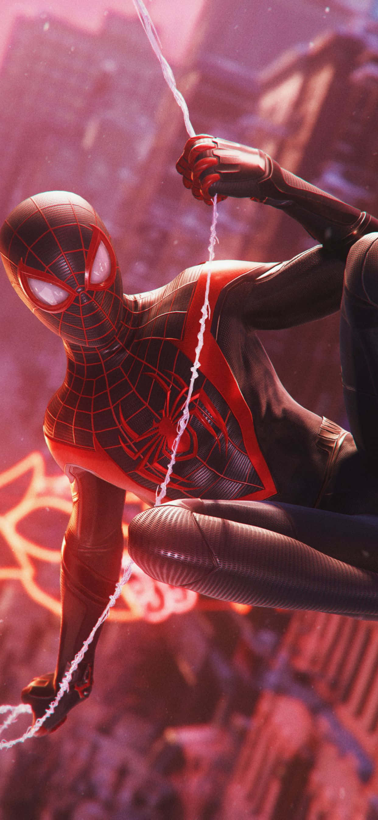 Miles Morales iPhone червоне неоновое освещение Шпалери