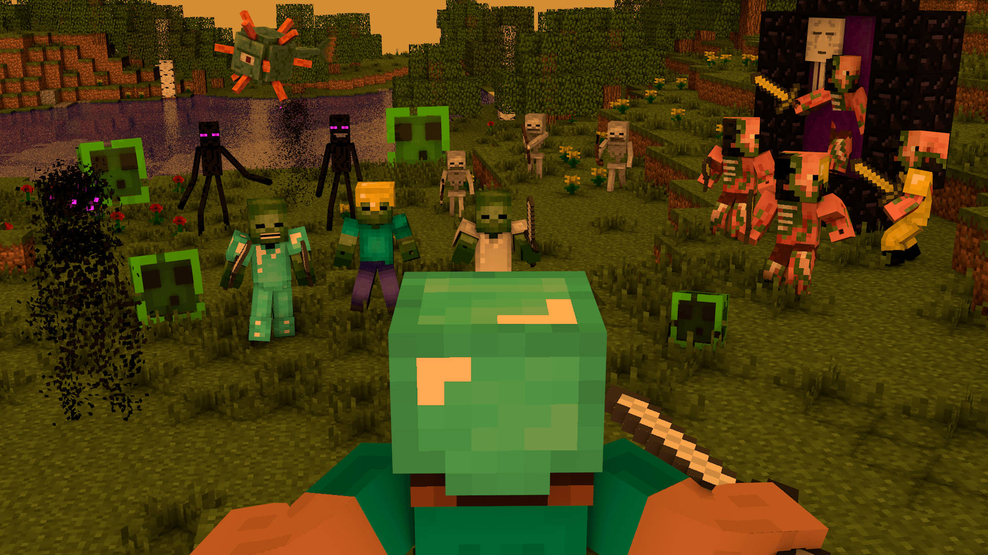 Два лиходії в битві в Minecraft Шпалери