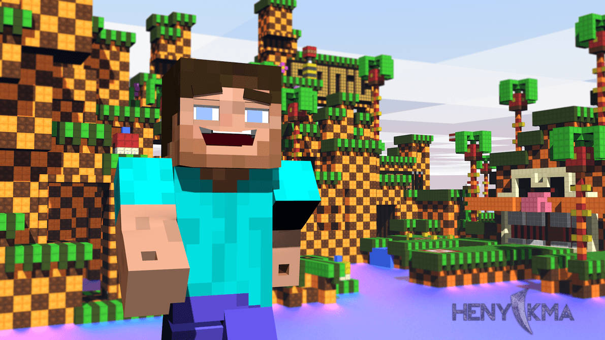 «Стів, що сміється, насолоджується сонцем у світі блоків Minecraft» Шпалери