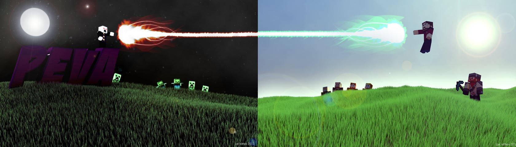 Злиті вогняні кулі над світом Minecraft Шпалери