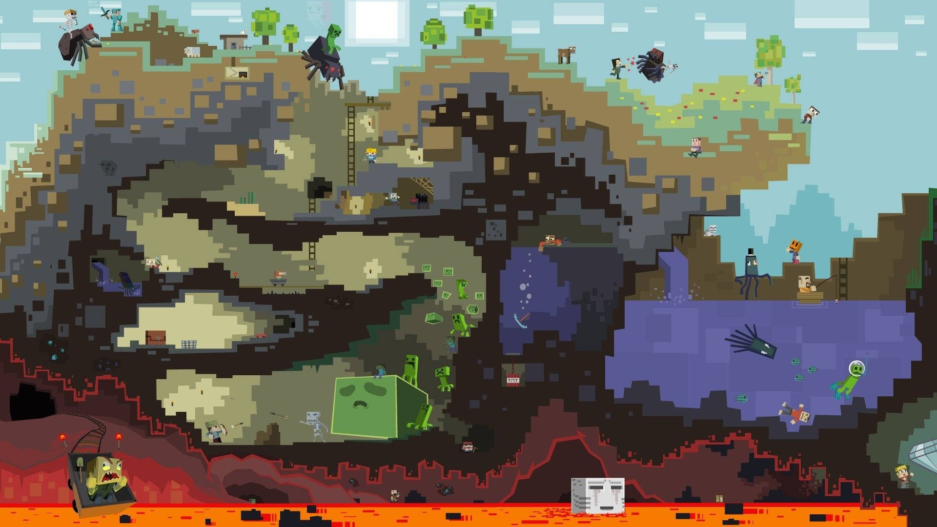 Життя під землею та водою в Minecraft Шпалери