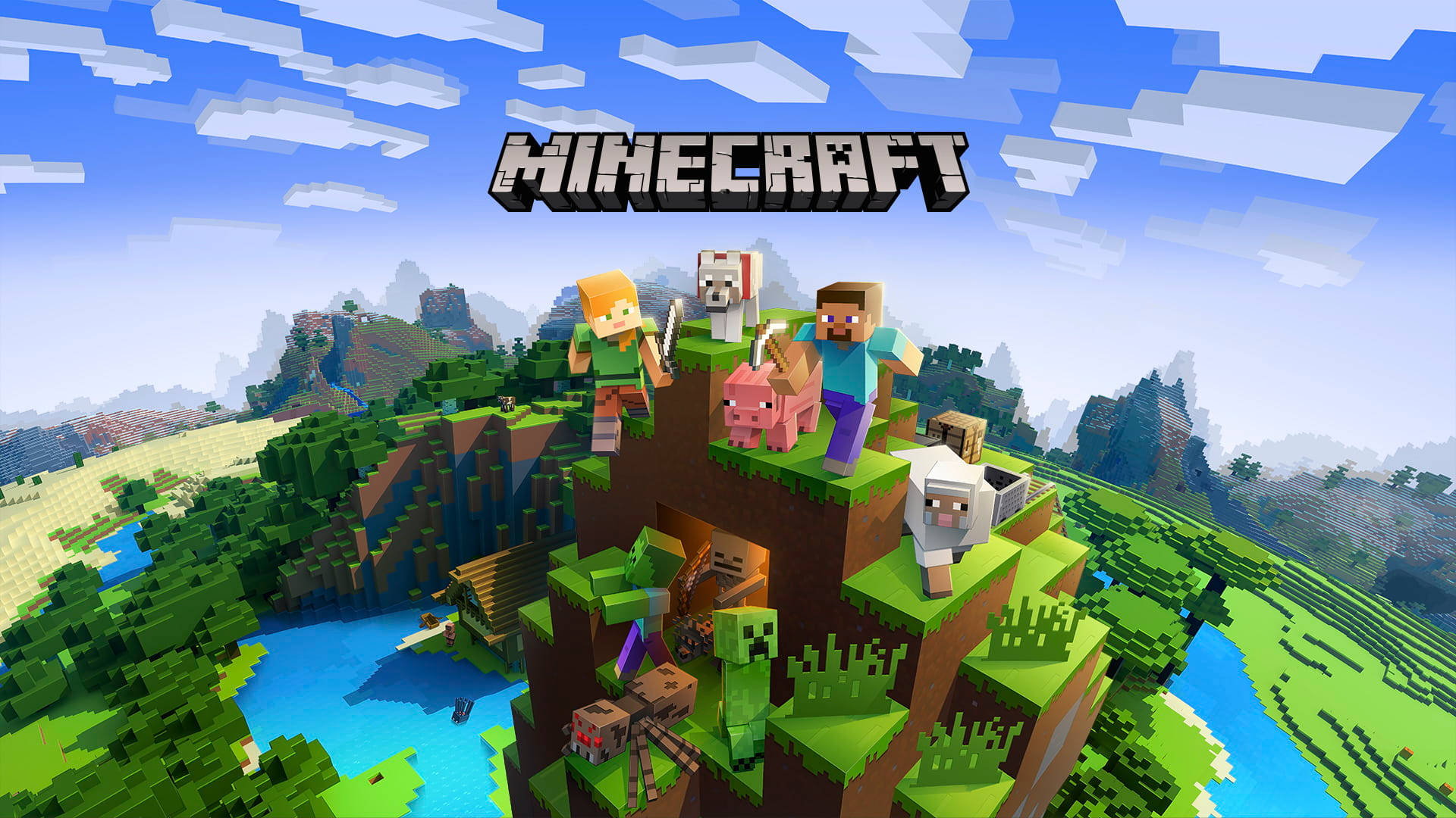 Пейзаж Minecraft та назва Шпалери
