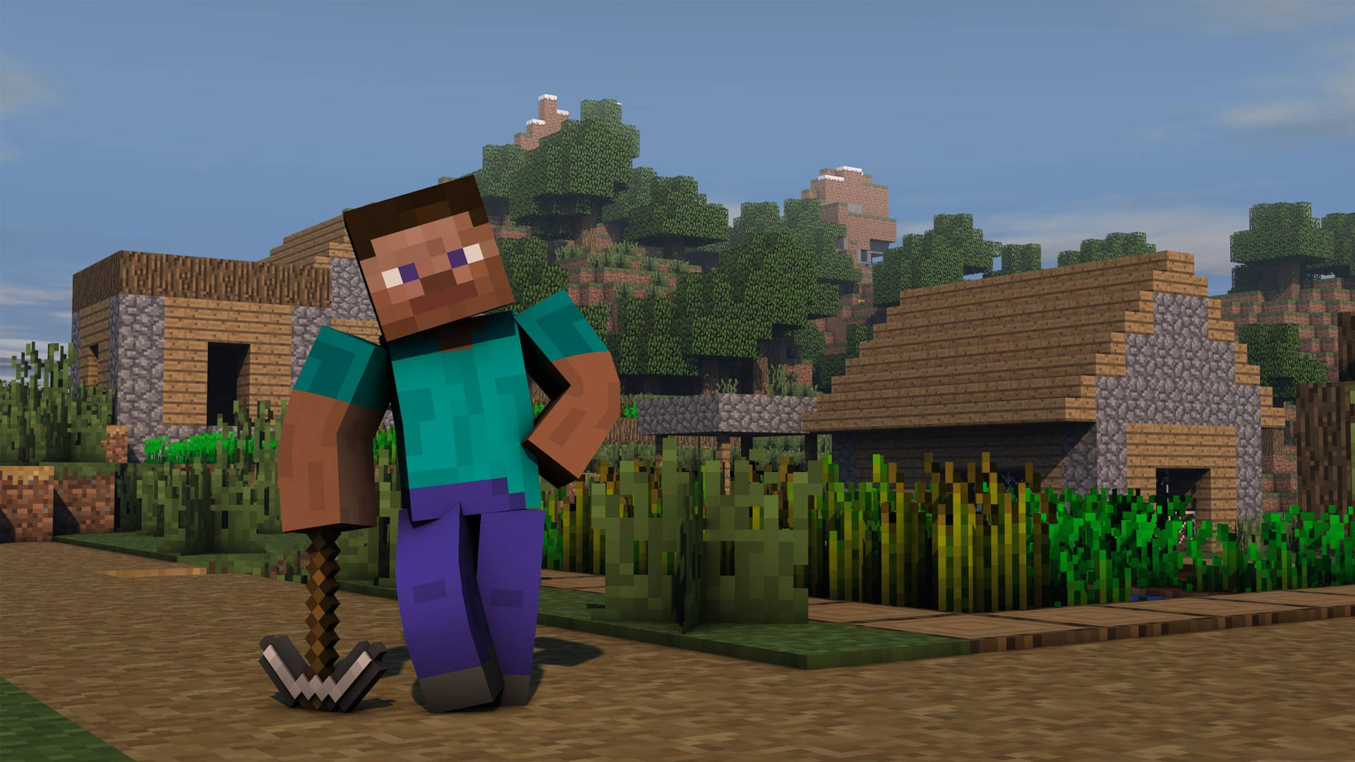 Стів із залізною киркою Minecraft HD Шпалери