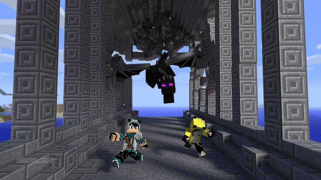 Зграя ворожих мобів переслідує гравця з села Minecraft. Шпалери