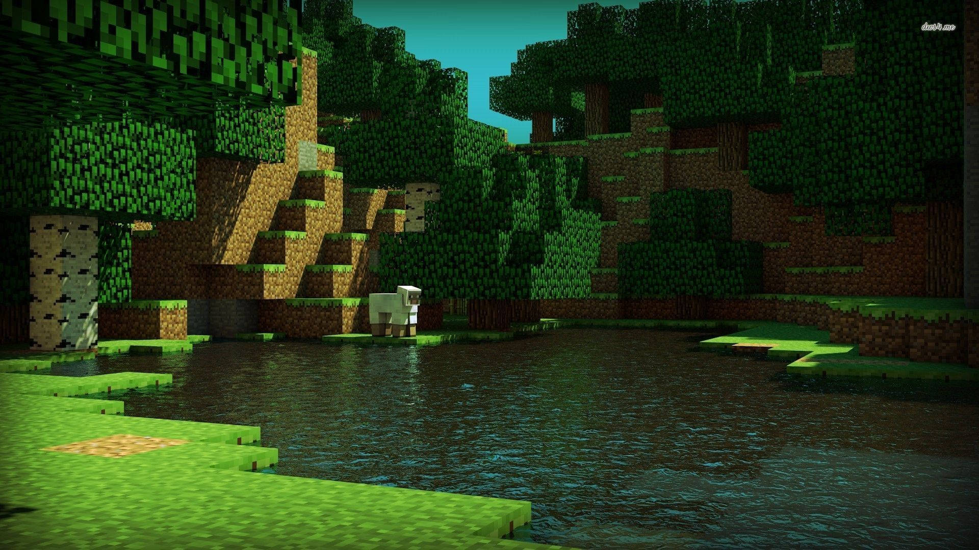Досліджуйте зелені луки світу Minecraft Шпалери