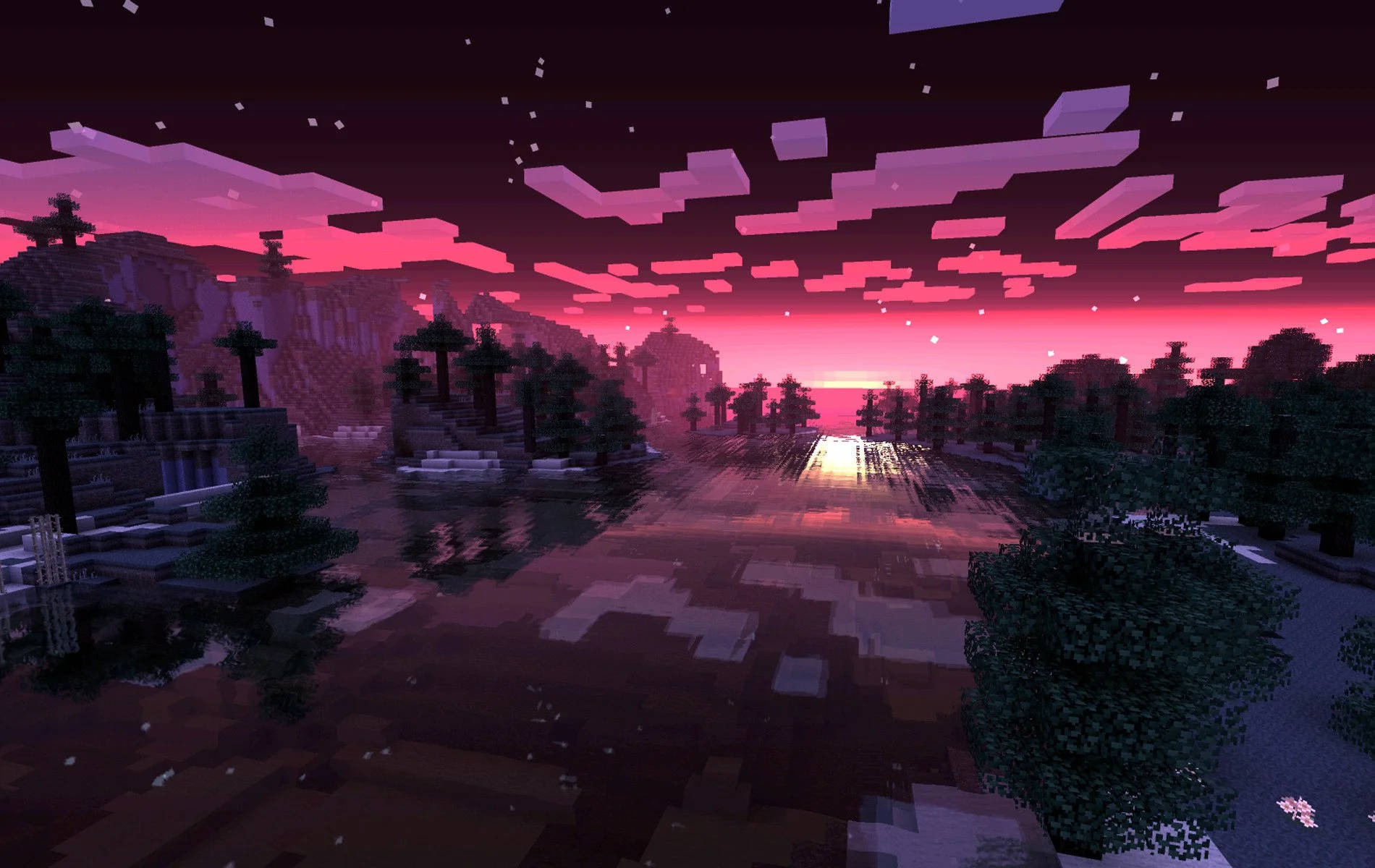Чарівне рожеве небо Minecraft Шпалери